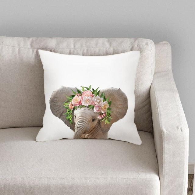 Cute Decorative Pillow Case Cover Grey Rabbit Isolated On A White Background Bunny Tail Back Soft Linen Pillow Case For Decorative Bedroom Case Cushion Covers Home Throw Pillows Flower Pillow Case Rabbit Sofa Animal Cushion Cover 45X45CM