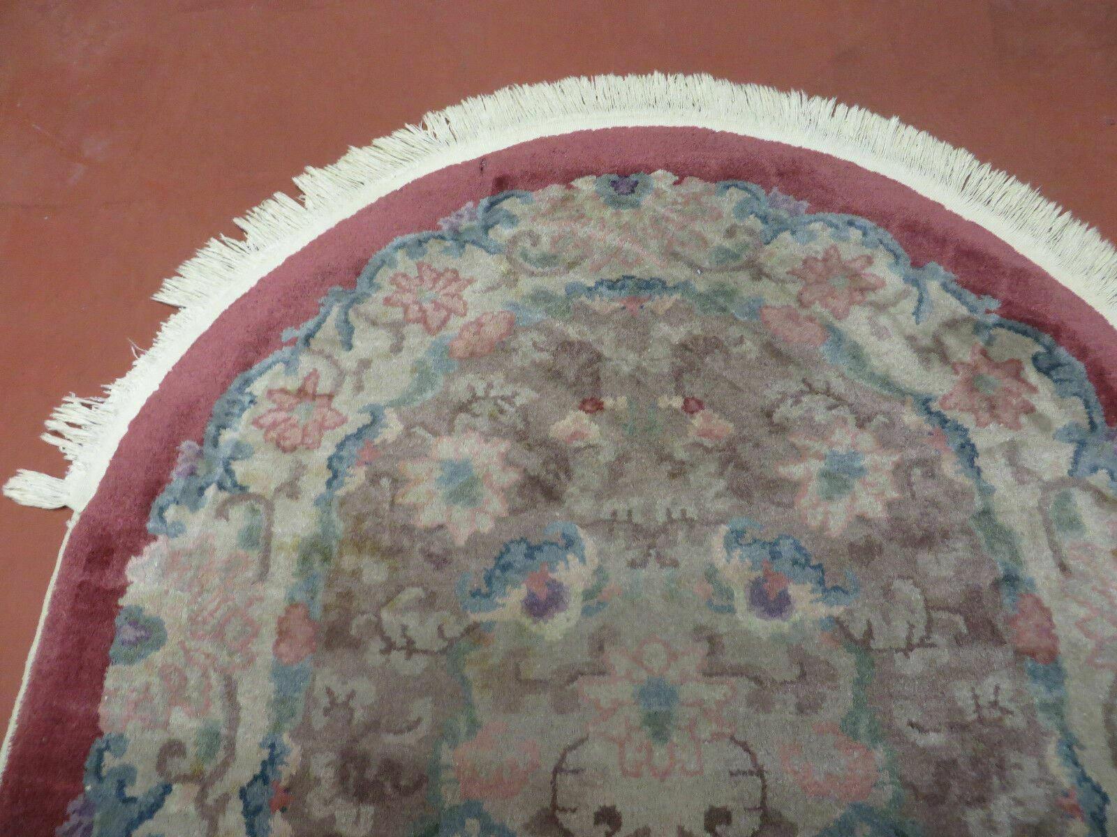 Oval Chinese Art Deco Rug 3x5 Vintage Wool Carpet