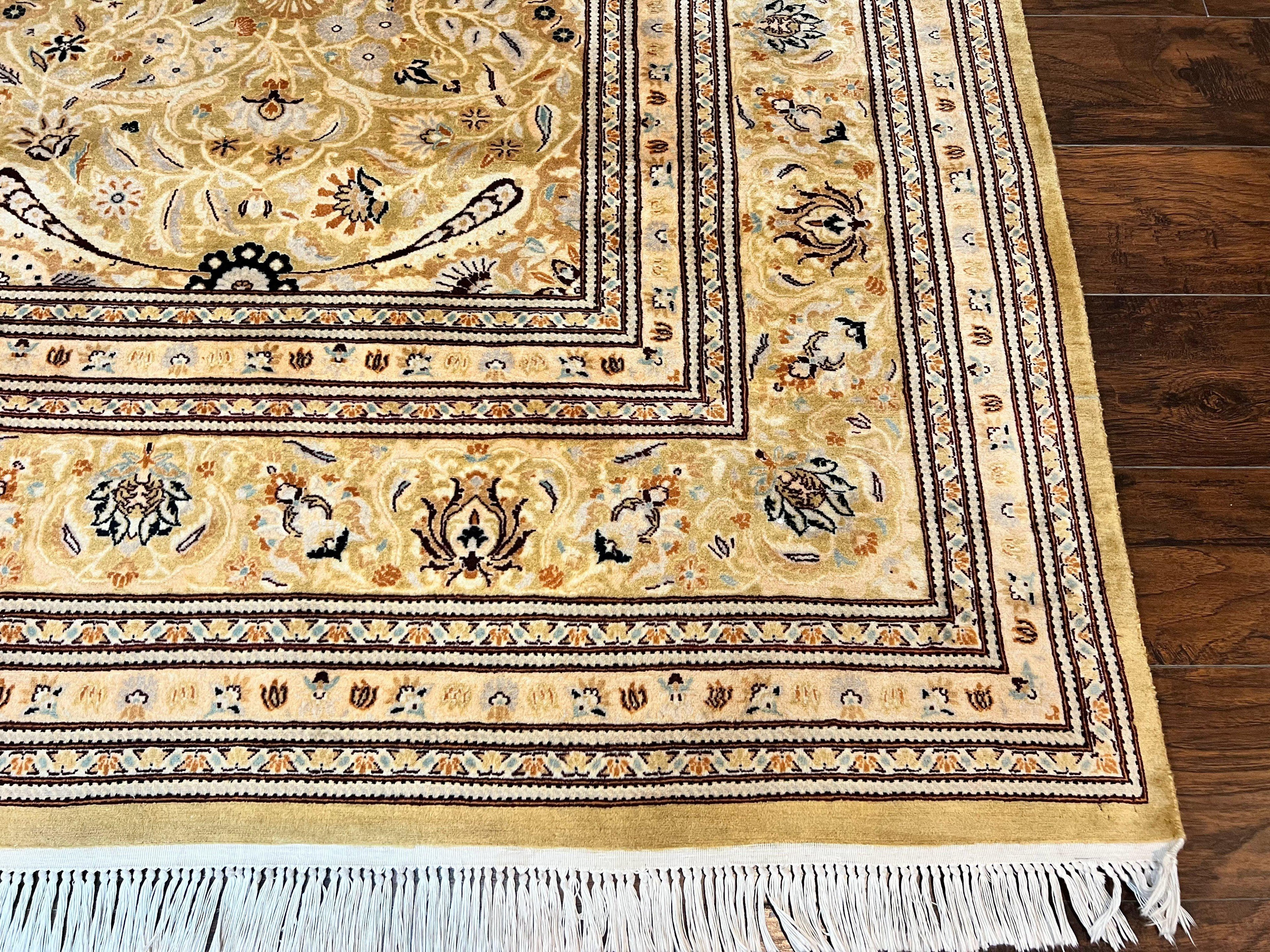 Pak Persian Rug 8x10, Wool Hand Knotted Vintage Carpet, Safavieh Rug, Gold Tan, 270 KPSI