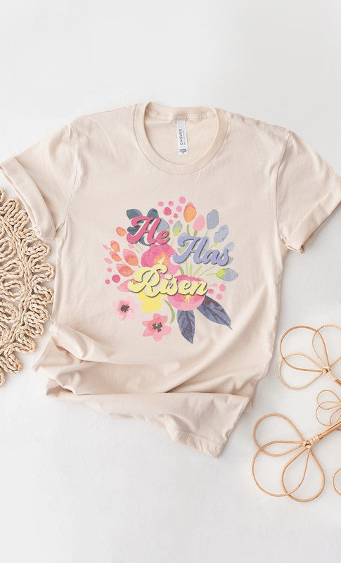 Floral He Has Risen Easter Graphic Tee T-Shirt