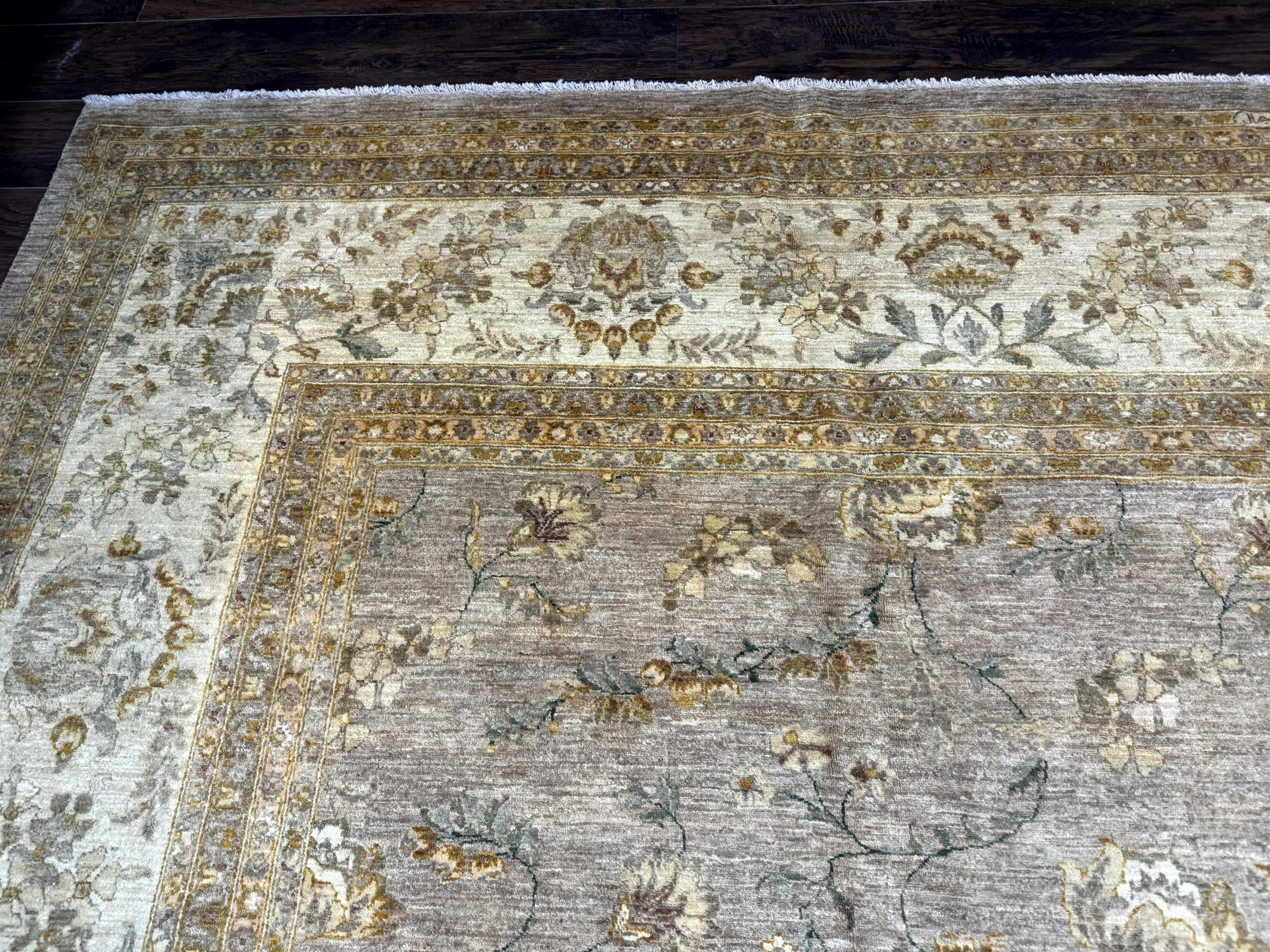 Palace Sized Rug 11x18, Handmade Wool Oversized Persian Carpet 11 x 18 ft, Gray-Taupe, Beige-Cream, Floral, Large Hand Knotted Area Rug