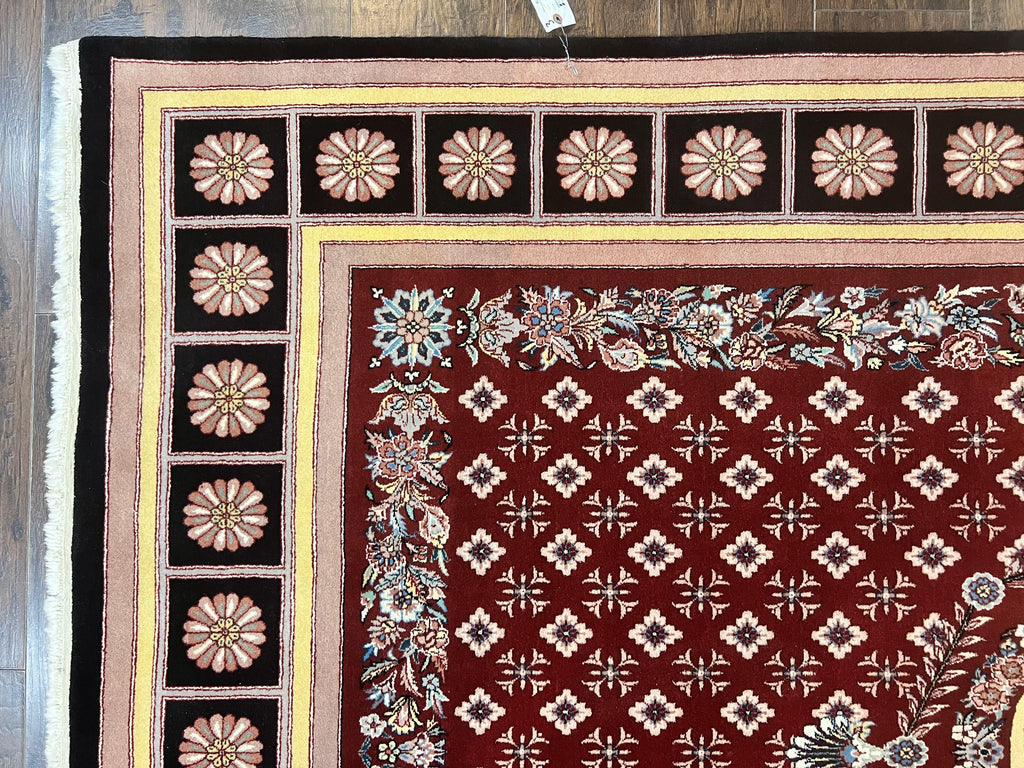 Pakistani Rug 6x9, European Aubusson Design, Wool Handmade Vintage Carpet, Dark Red, 6 x 9 Medium Sized Rug