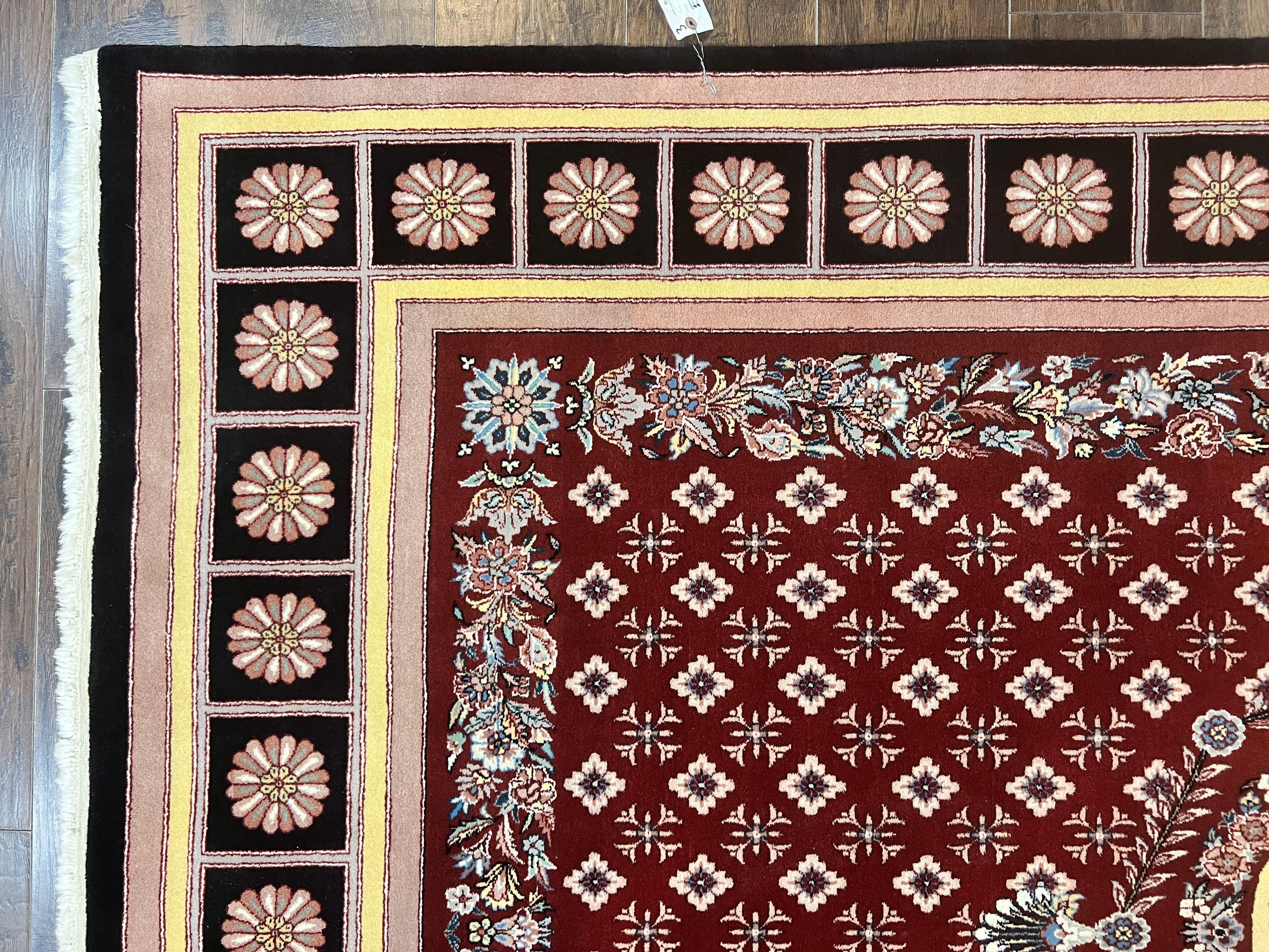 Pakistani Rug 6x9, European Aubusson Design, Wool Handmade Vintage Carpet, Dark Red, 6 x 9 Medium Sized Rug