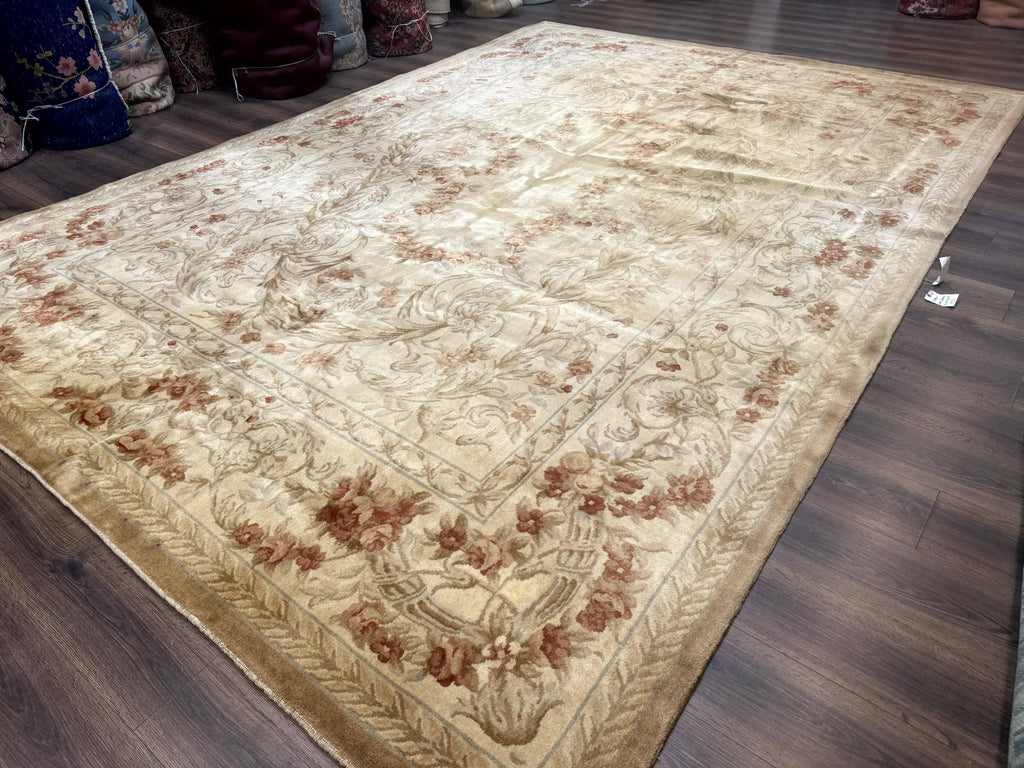 Chinese Aubusson Wool Rug 10x14, European Design, Thick Wool Pile
