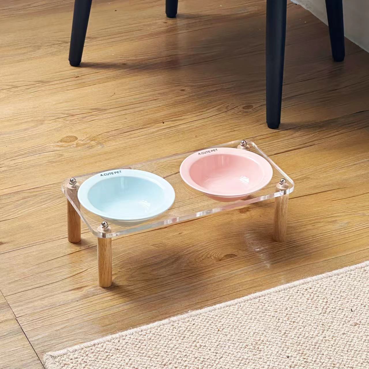 Cat Water Bowl Dog Basin Anti-tumble High Leg Cat Bowl Ceramic Cat Food Holder Double Bowl