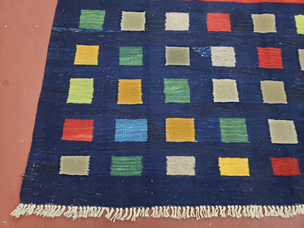 Turkish Kilim Rug 5x7 - 6x8, Checkerboard Kilim Carpet, Area Rug, New Playroom Rug, Colorful Multicolor Rug for Nursery Room, Dark Blue Red
