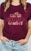 Cupid Find me a Cowboy Valentines Graphic Tee T-Shirt