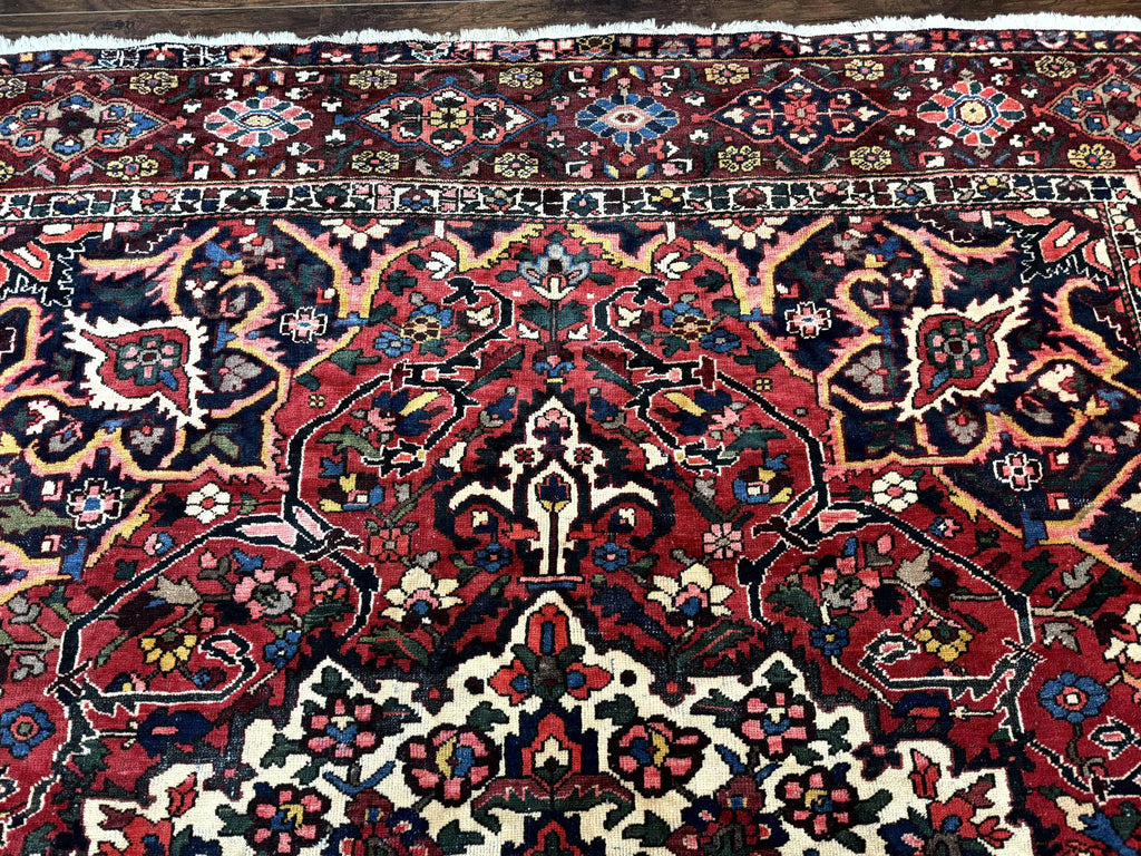 Rare Persian Bakhtiari Rug 10x13, Red, Semi Antique, Large Persian Carpet, Handmade