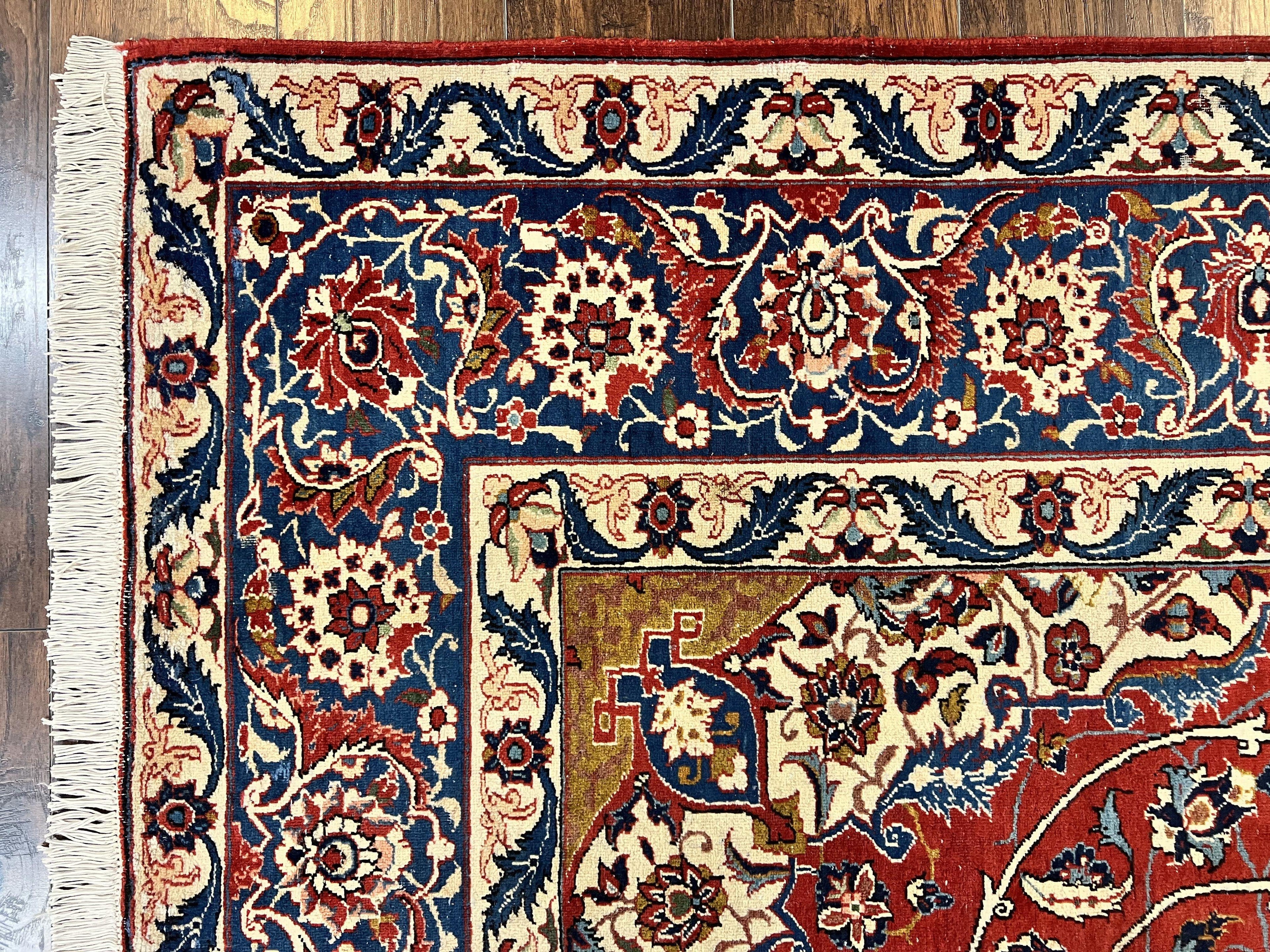 Red Persian Isfahan Rug 7x10 - Antique, Floral Medallion