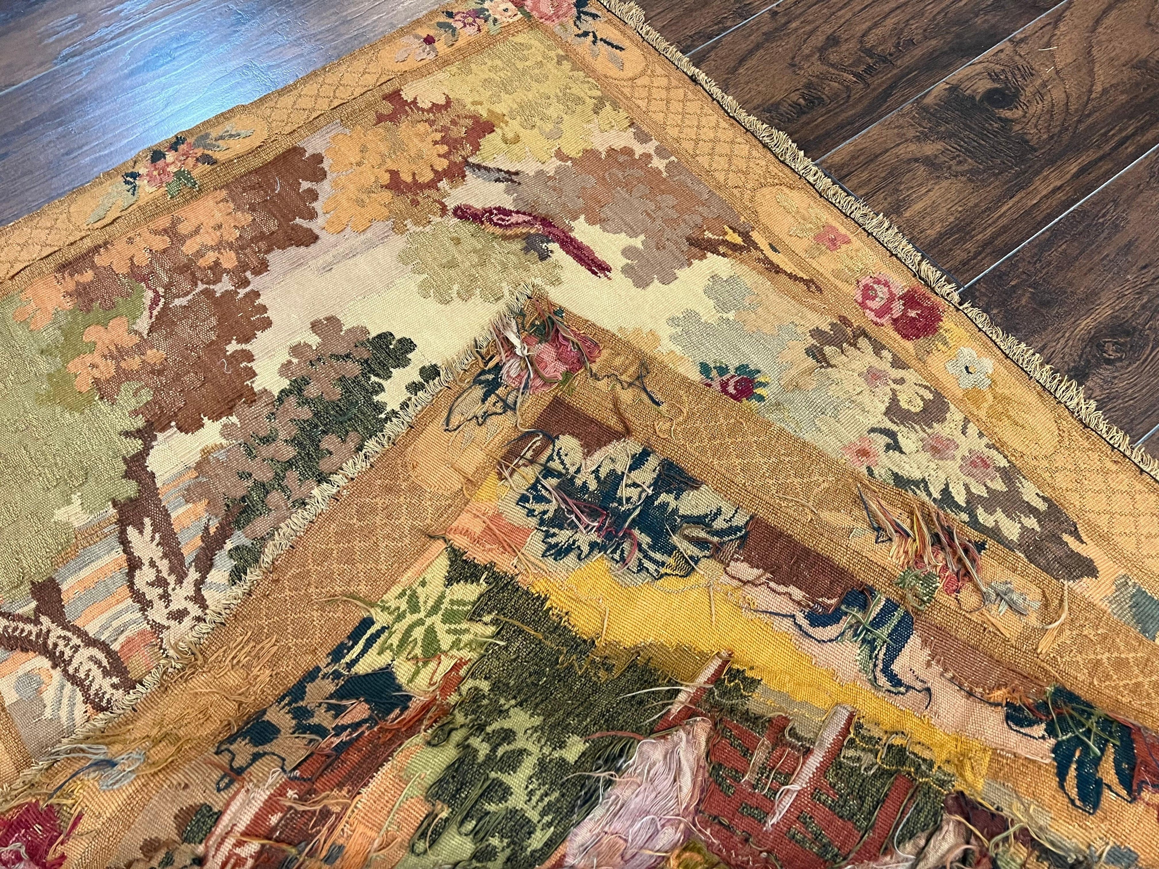 Antique Tapestry 3x4, European French Tapestry, Hand Loomed Victorian Tapestry, Vintage Wool Tapestry 3 x 4 ft