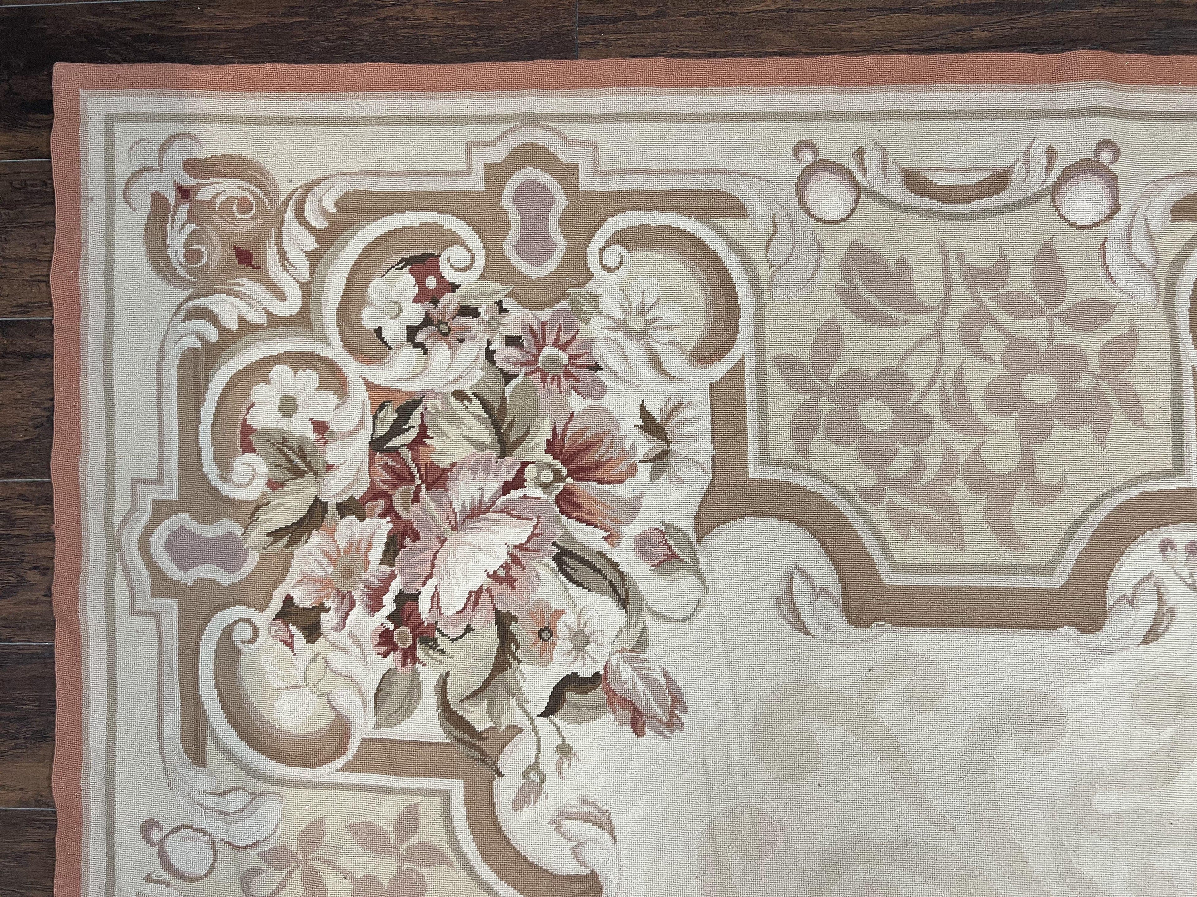 10x14 Aubusson Rug, Wool Handmade Vintage Carpet, French European Design, Elegant