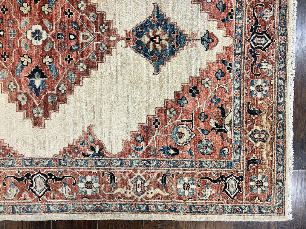 Peshawar Rug 5x7, Wool Hand Knotted Handmade Vintage Carpet, Serapi Design, Pakistani Rug 5 x 7 ft, Medium Sized, Geometric Rug