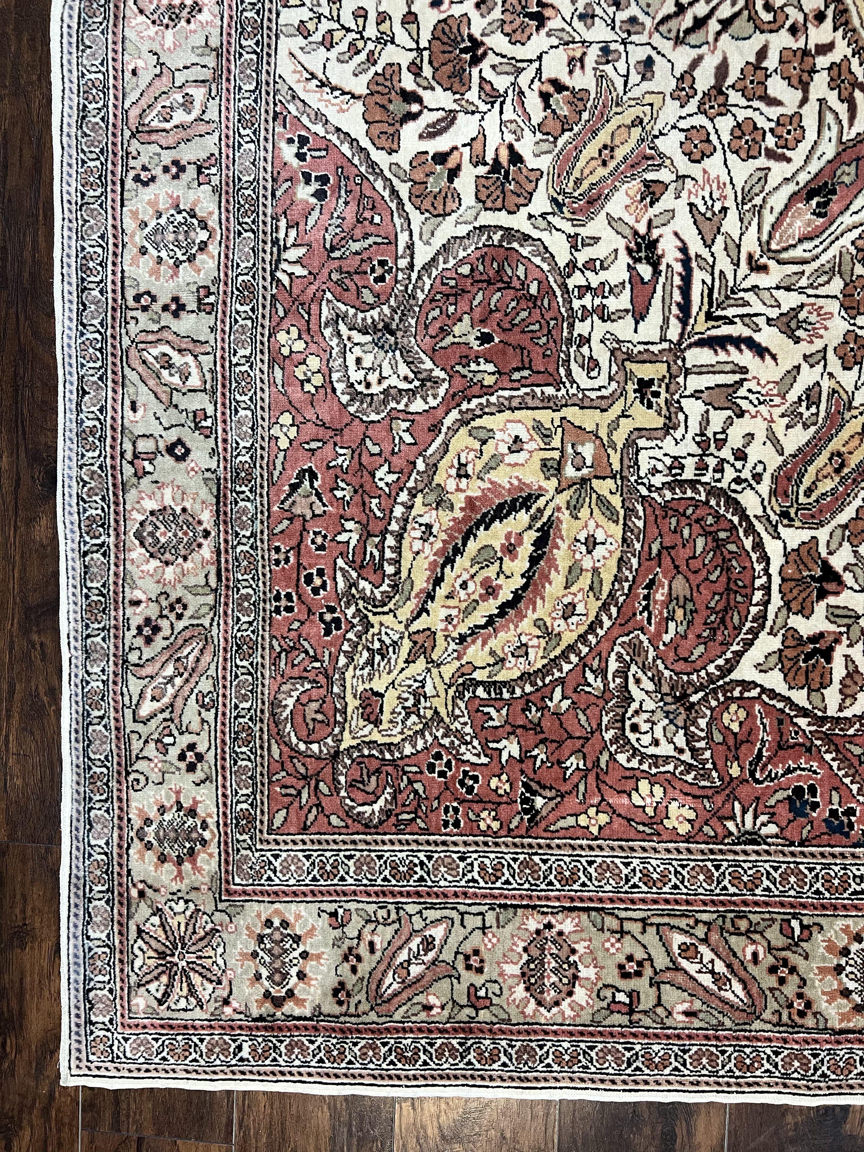 Turkish Sivas Rug 9x12, Handmade Vintage Wool Carpet, Cream Ivory