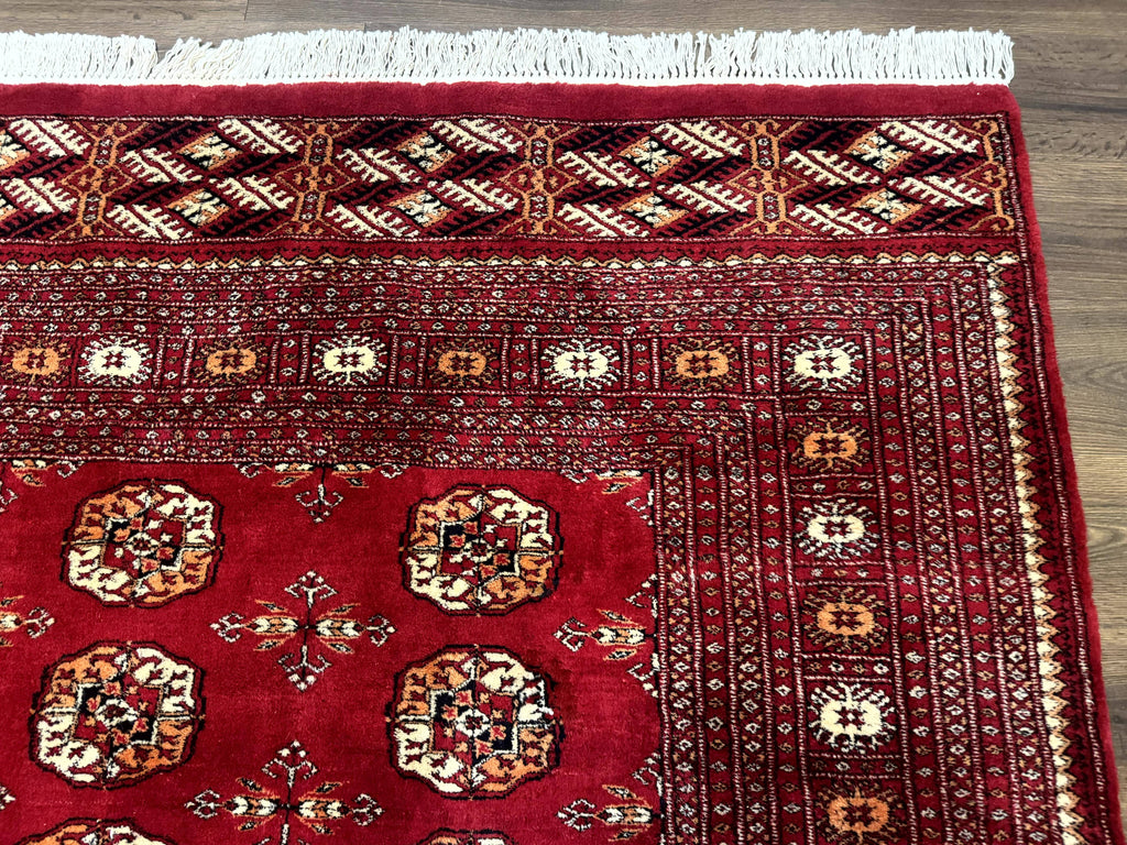 Red Turkoman Bokhara Rug 8x11, Pakistani Turkmen Carpet, Vintage Traditional Area Rug