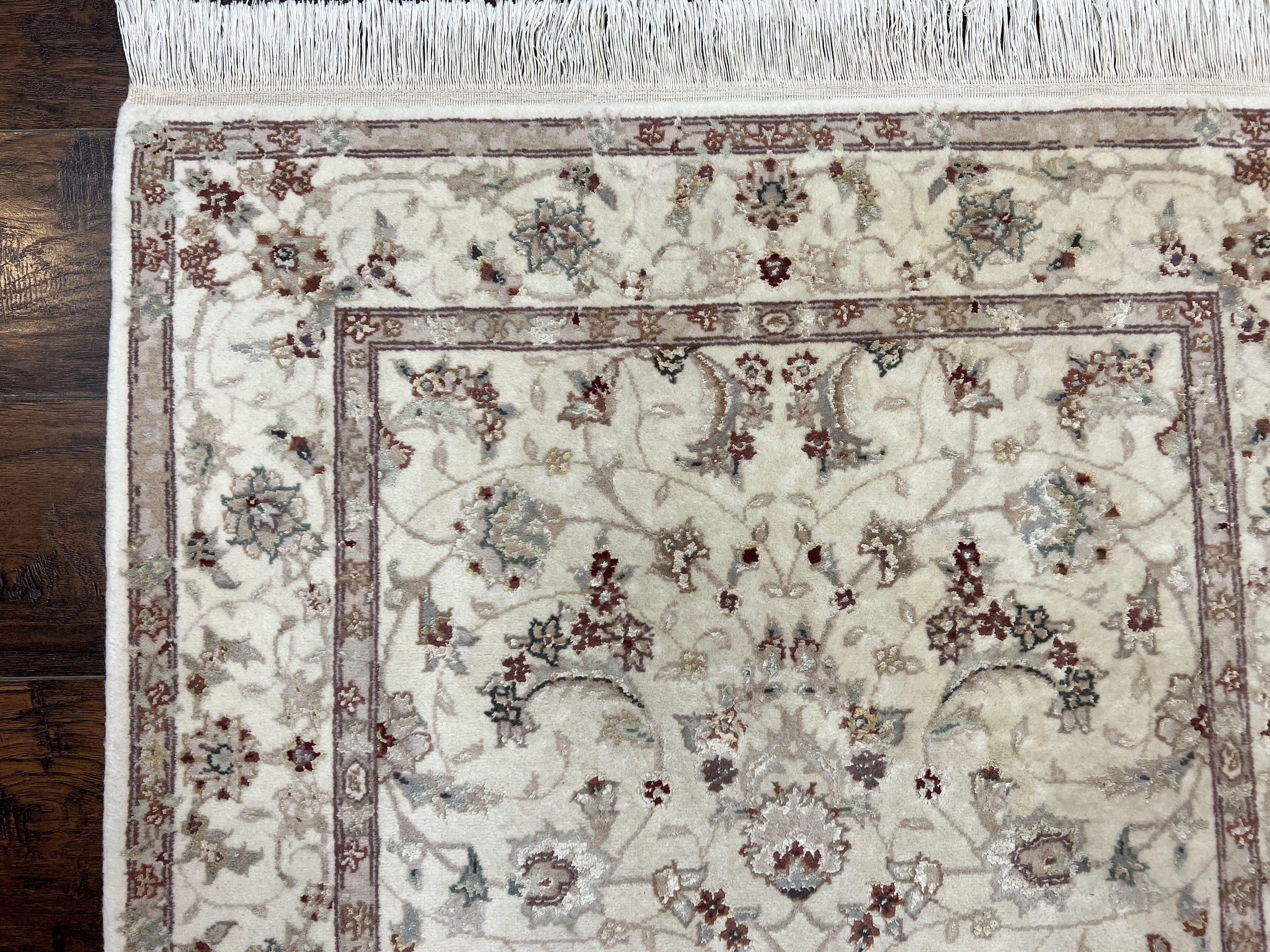 Sino Persian Rug 3x5, Wool with Silk Highlights, Ivory Floral Traditional Wool Area Rug, Fine Oriental Carpet, Vintage 3 x 5 Handmade Rug