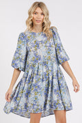 New Summer Flower Print Linen Blend Babydoll Mini Dress – Feminine and Flowy Babydoll Dress with Floral Print for a Playful Summer Look