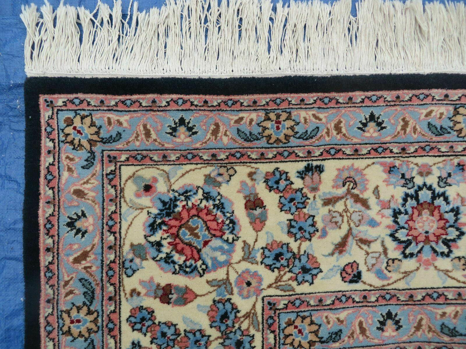 Large Indo Persian Rug 10x14, Wool Hand-Knotted Carpet, Navy Blue Ivory
