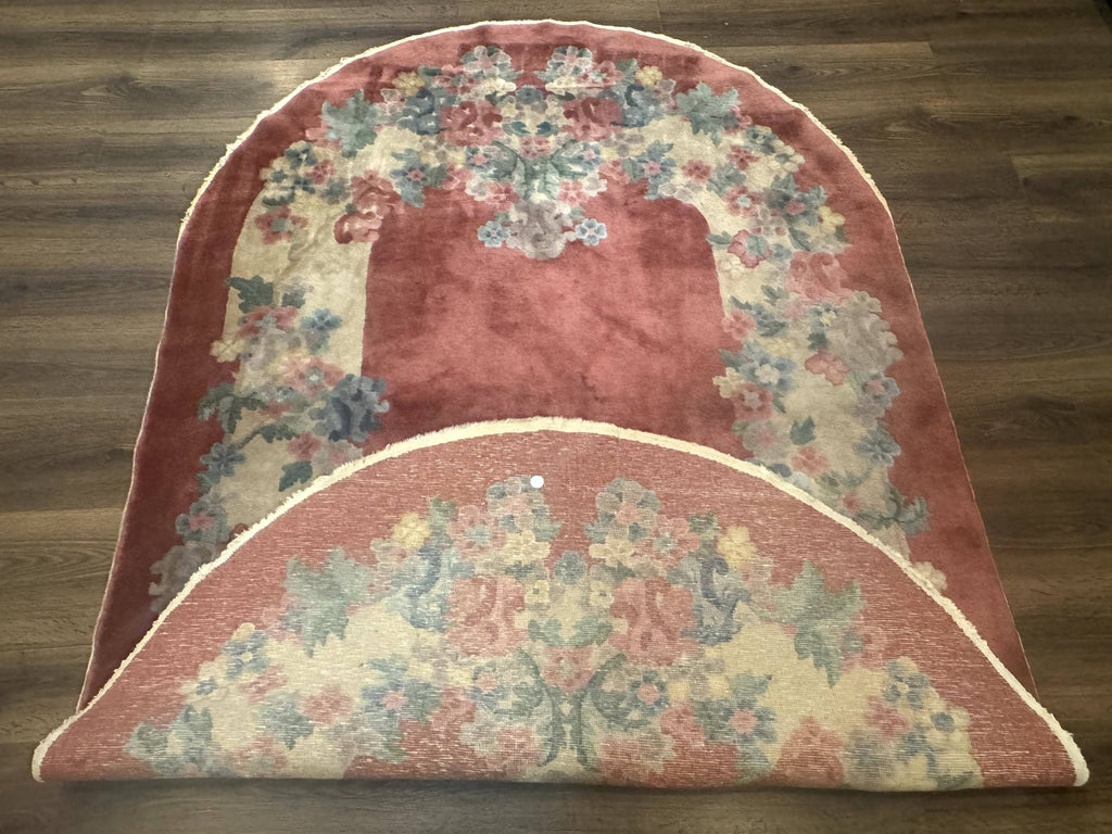 Oval Chinese Peking Rug 5x8, Pink, Floral, Vintage Chinese Wool Carpet
