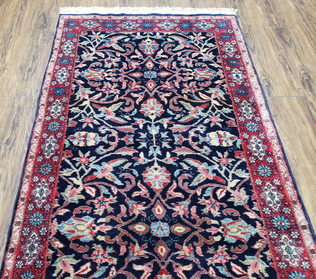 Antique Persian Sarouk Rug 3x5, Navy Blue, Allover Pattern, Hand Knotted