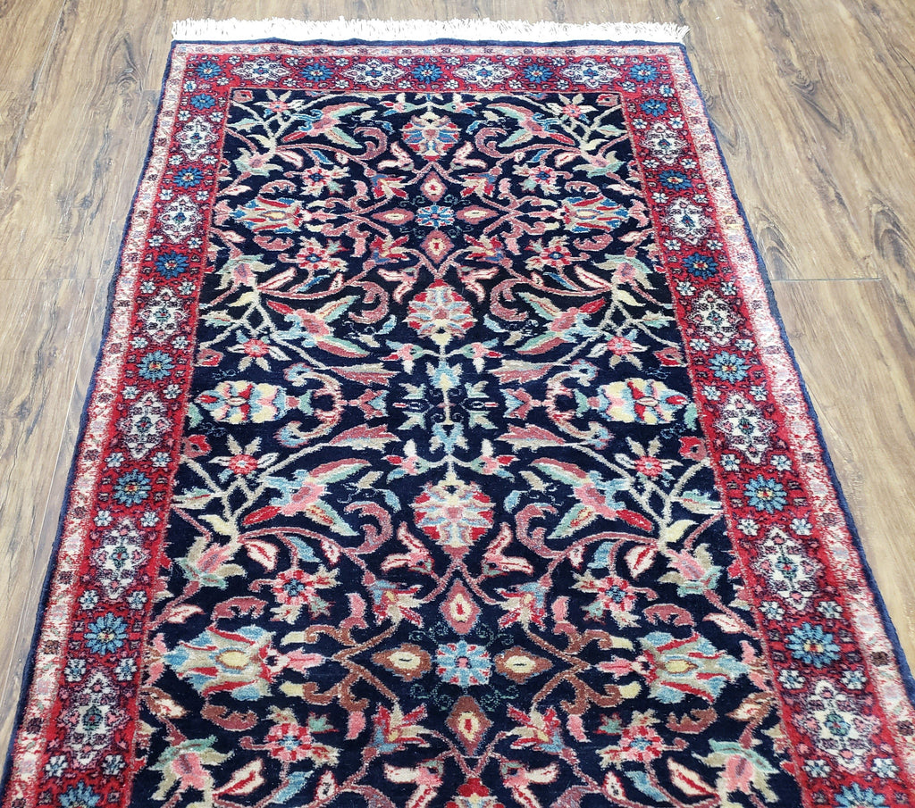 Antique Persian Sarouk Rug 3x5, Navy Blue, Allover Pattern, Hand Knotted