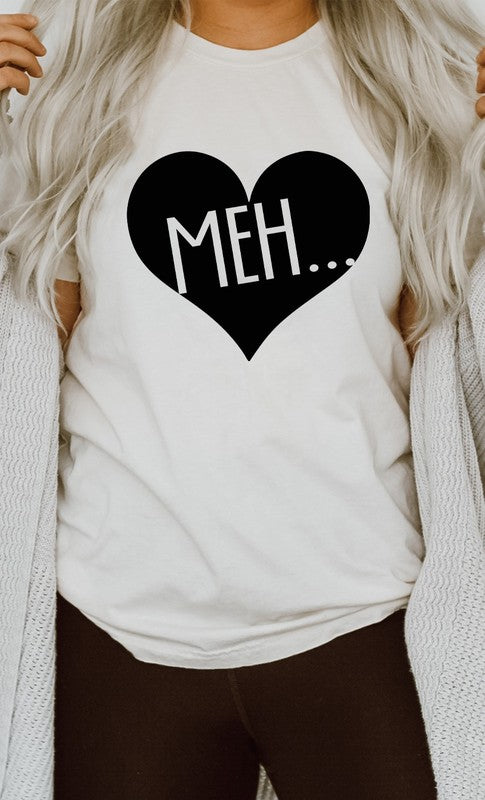 Meh Black Heart Valentines PLUS SIZE Graphic Tee T-Shirt