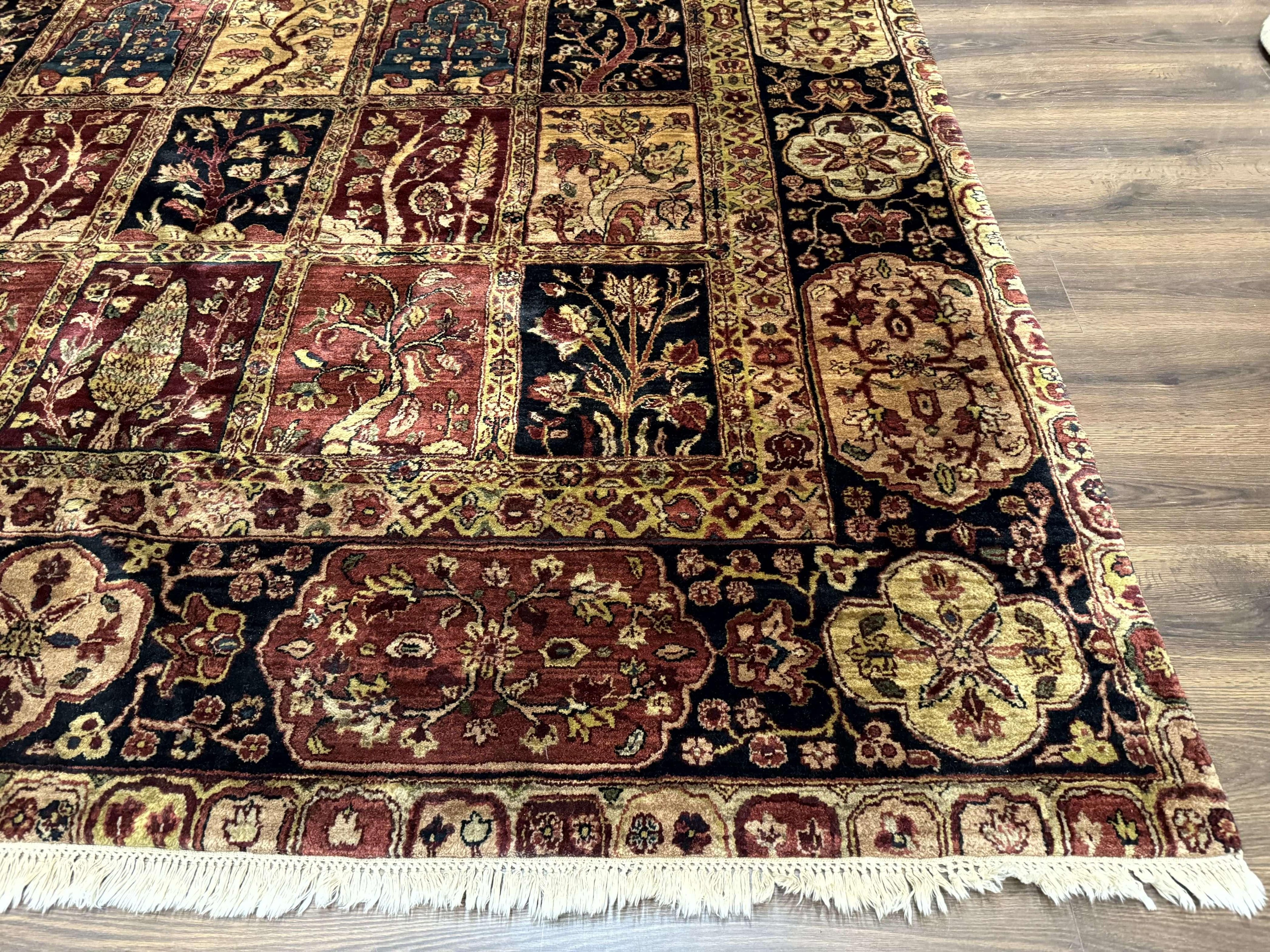 Indo Persian Rug 9x12, Bakhtiari Panel Design, Multicolor, Soft Wool Pile