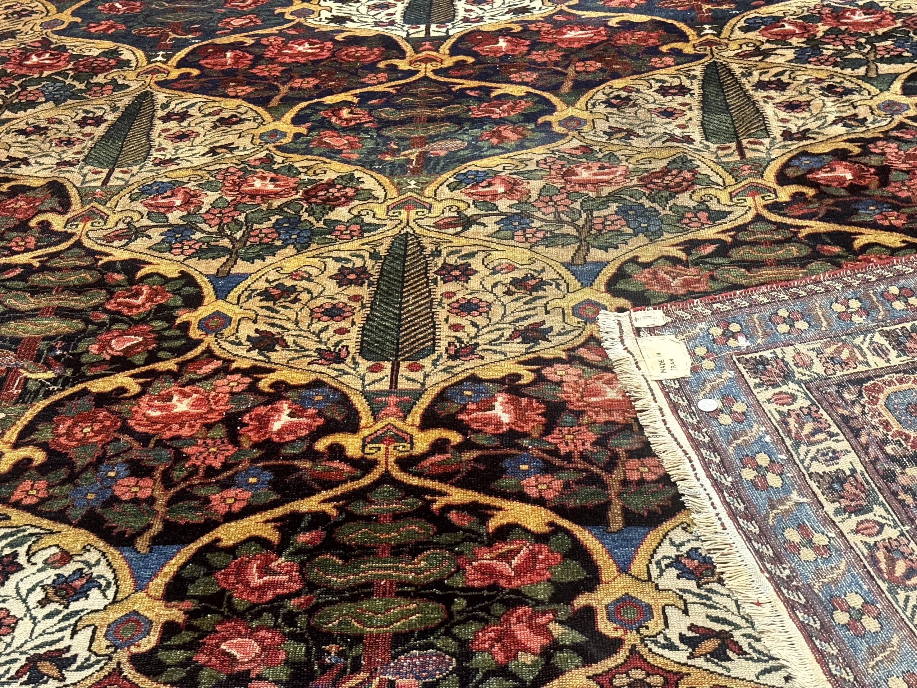 Antique Persian Bakhtiari Rug 12x19, Palace Size Wool Handmade Persian Carpet, Oversized Rug, Panel Design, Peacocks, Multicolor, Rare