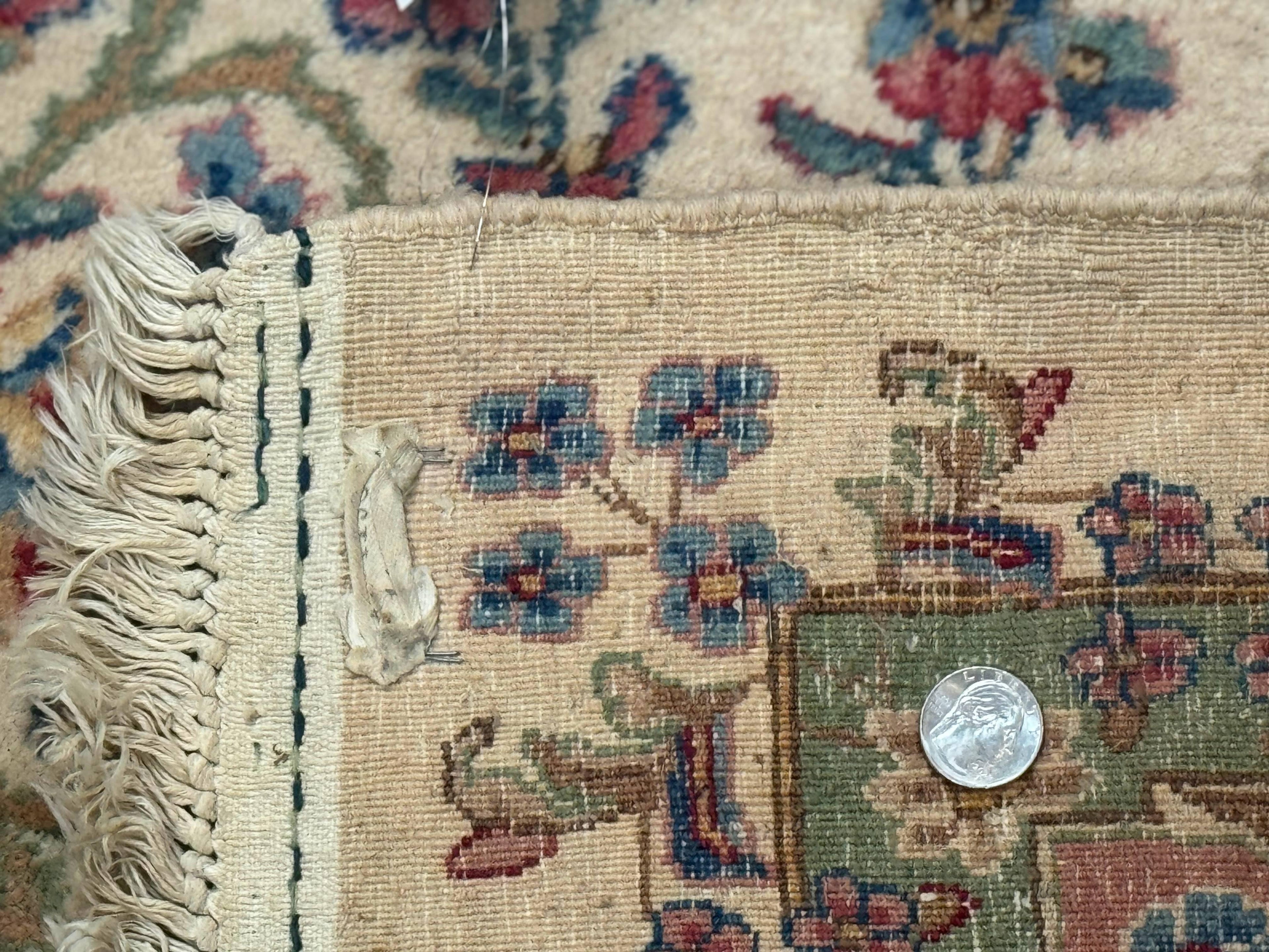 Palace Size Persian Kerman Rug 11x20 ft, Very Fine 340 KPSI, Vintage Oversized Wool Handmade Large Persian Carpet, Beige Light Blue Pink