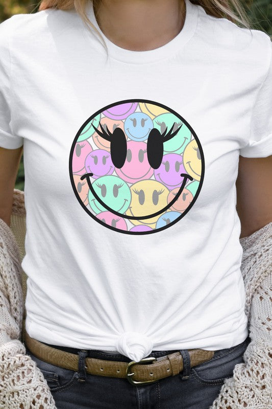 Rainbow Lash Smiley Faces Cheery Graphic Tee T-Shirt
