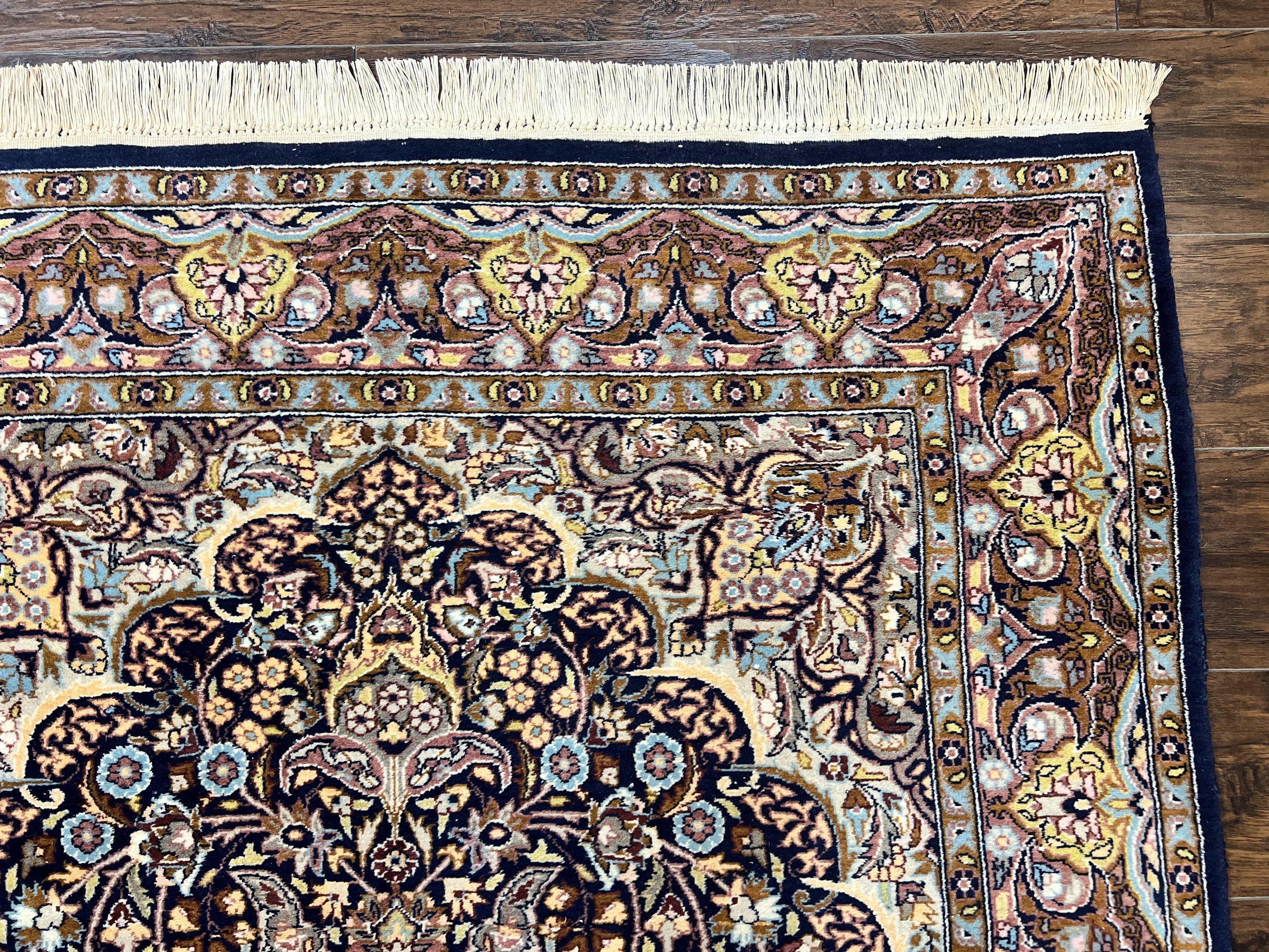 Pak Persian Rug 5x7, Navy Blue Hand Knotted Wool Oriental Carpet 5 x 7 ft, Floral Medallion, Traditional Vintage Pakistani Rug, 225 KPSI