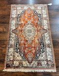 Turkish Silk Rug 3x5, Very Fine 400 KPSI, Floral Medallion, Hand Knotted