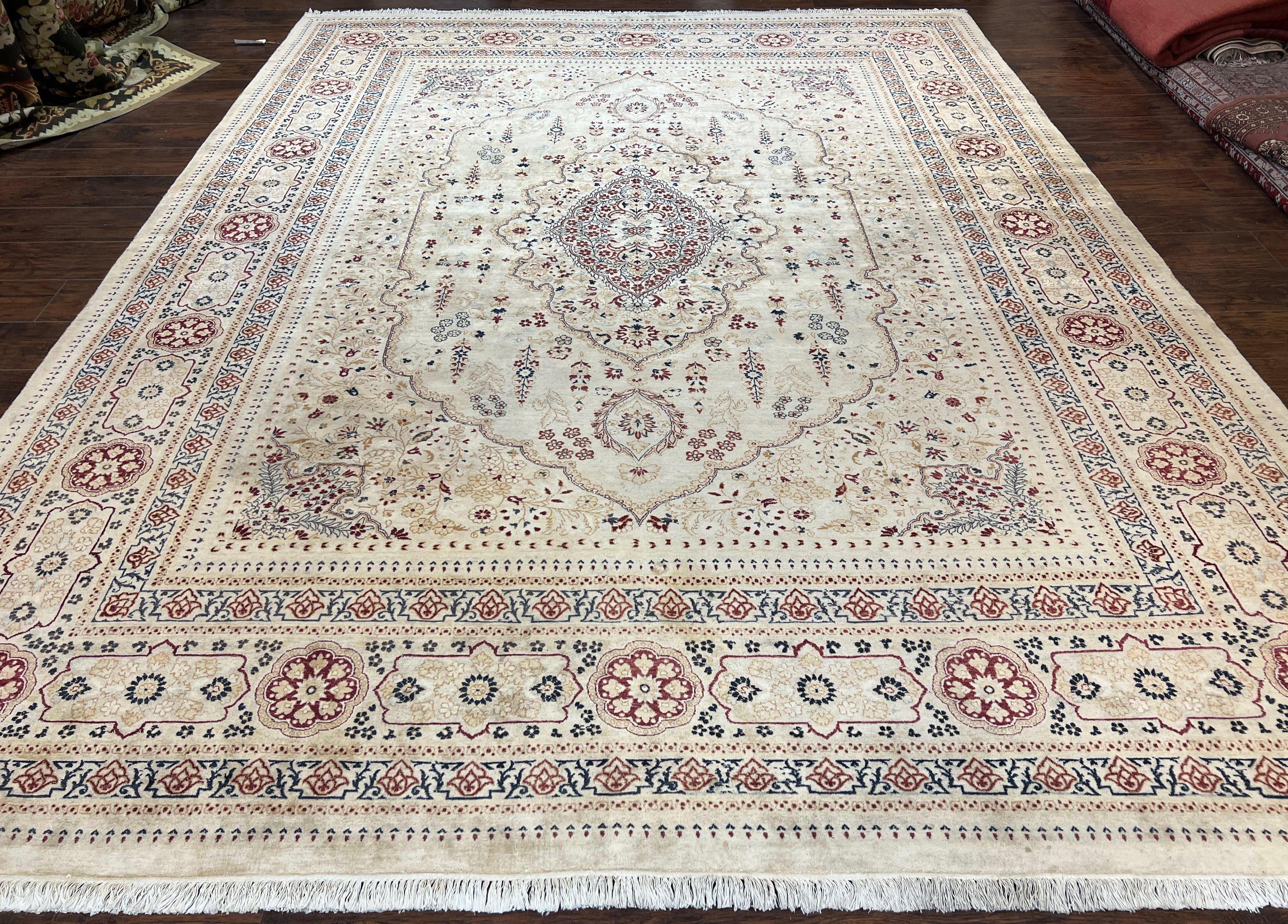 Pak Persian Rug 9x11, Very Fine Hand Knotted Oriental Carpet, Haji Jalili Design, Ivory/Cream, Wool Handmade Room Sized Rug 9 x 11 ft, Nice