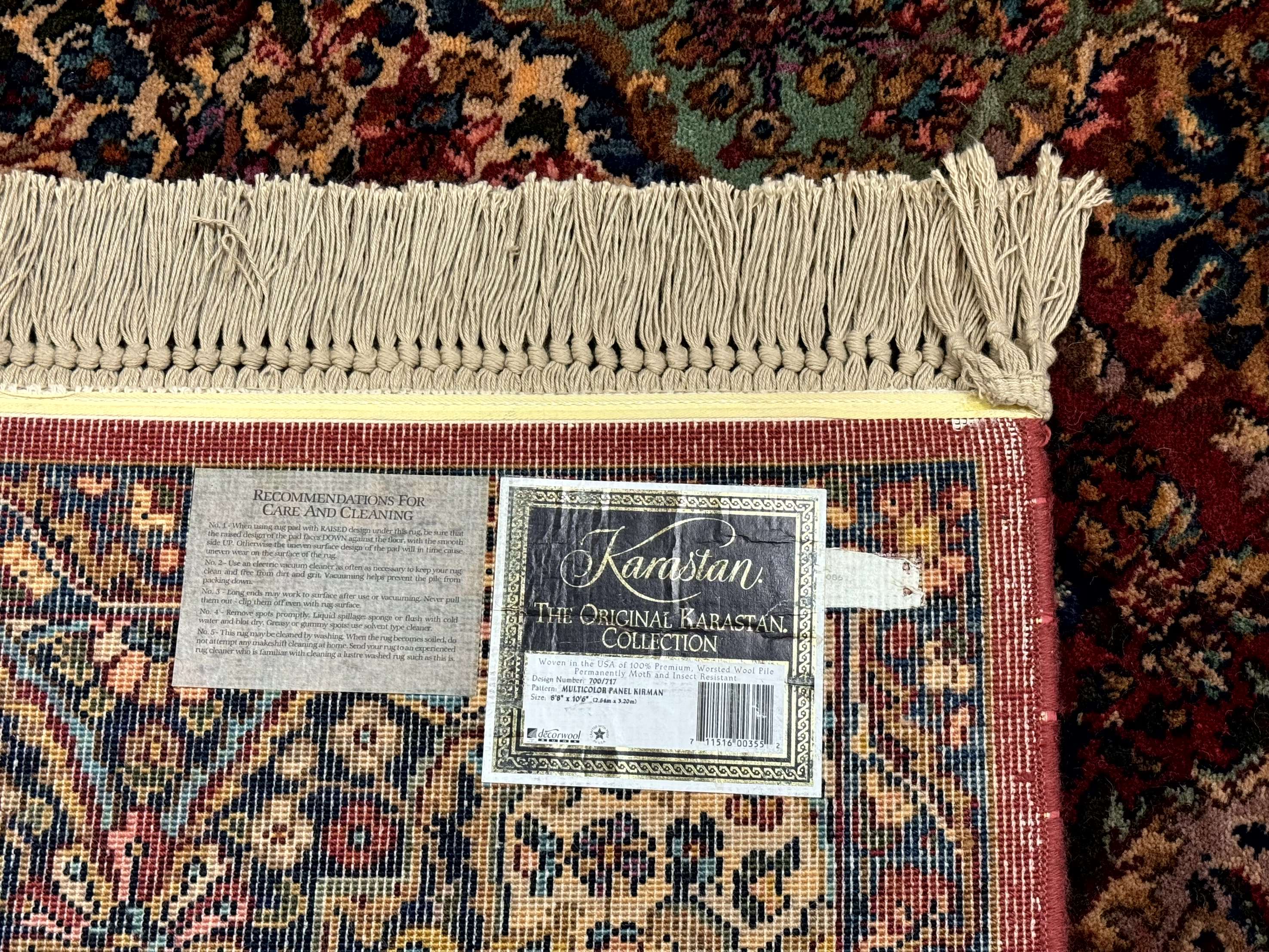 Karastan Rug 8.8 x 10.6, Multicolor Panel Kirman Rug #717, Wool