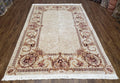 Vintage Ivory Chinese Aubusson Area Rug 6x9, Wool & Silk, Hand-Knotted 120 Line Fine Rug, European Design Carpet, 6 x 9 Master Signature Rug