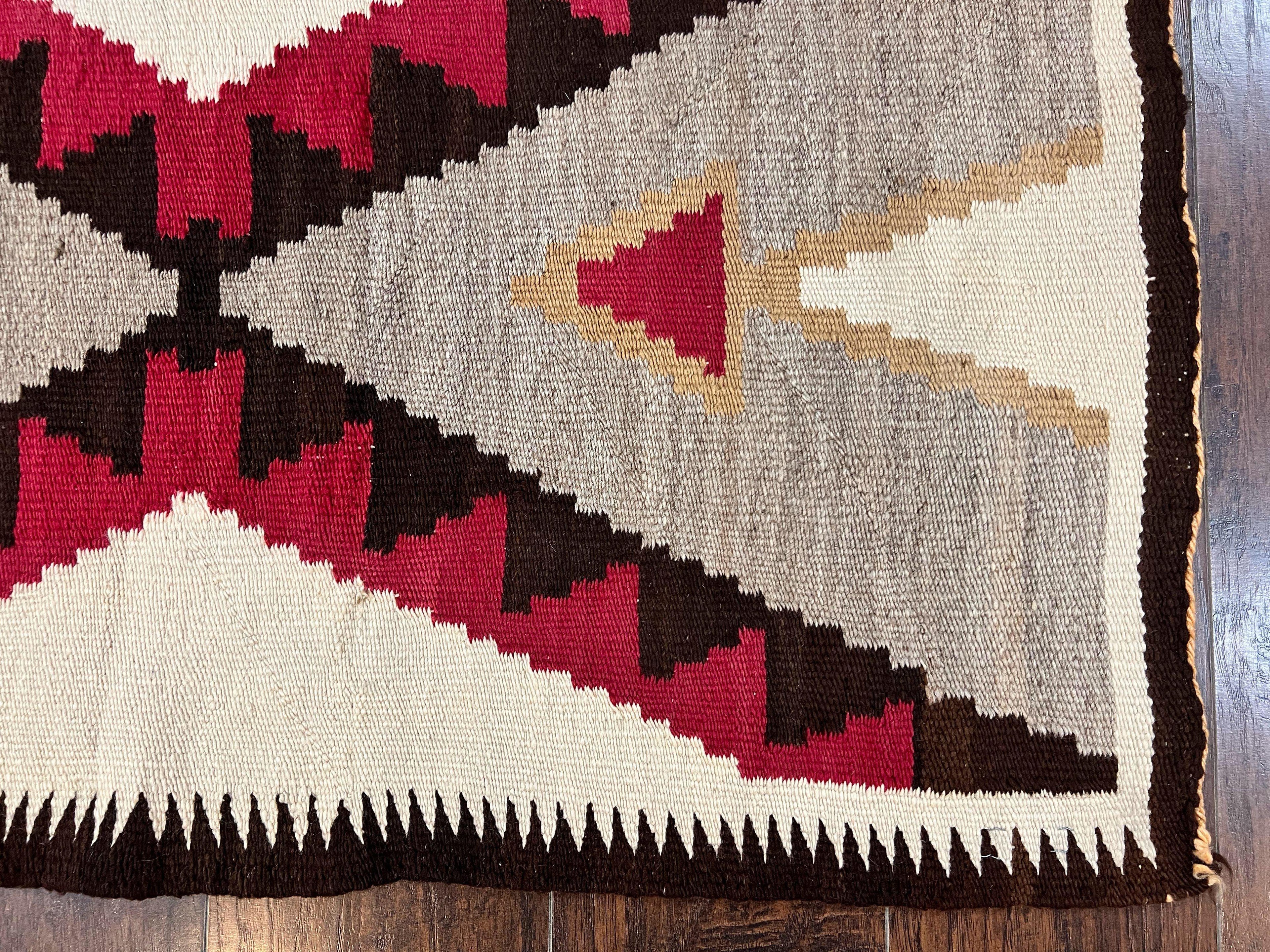 Antique Navajo Rug 2x4, Collectible Native American Wool Handmade Rug, Ivory Black Red Gray, Vintage Navajo Textile