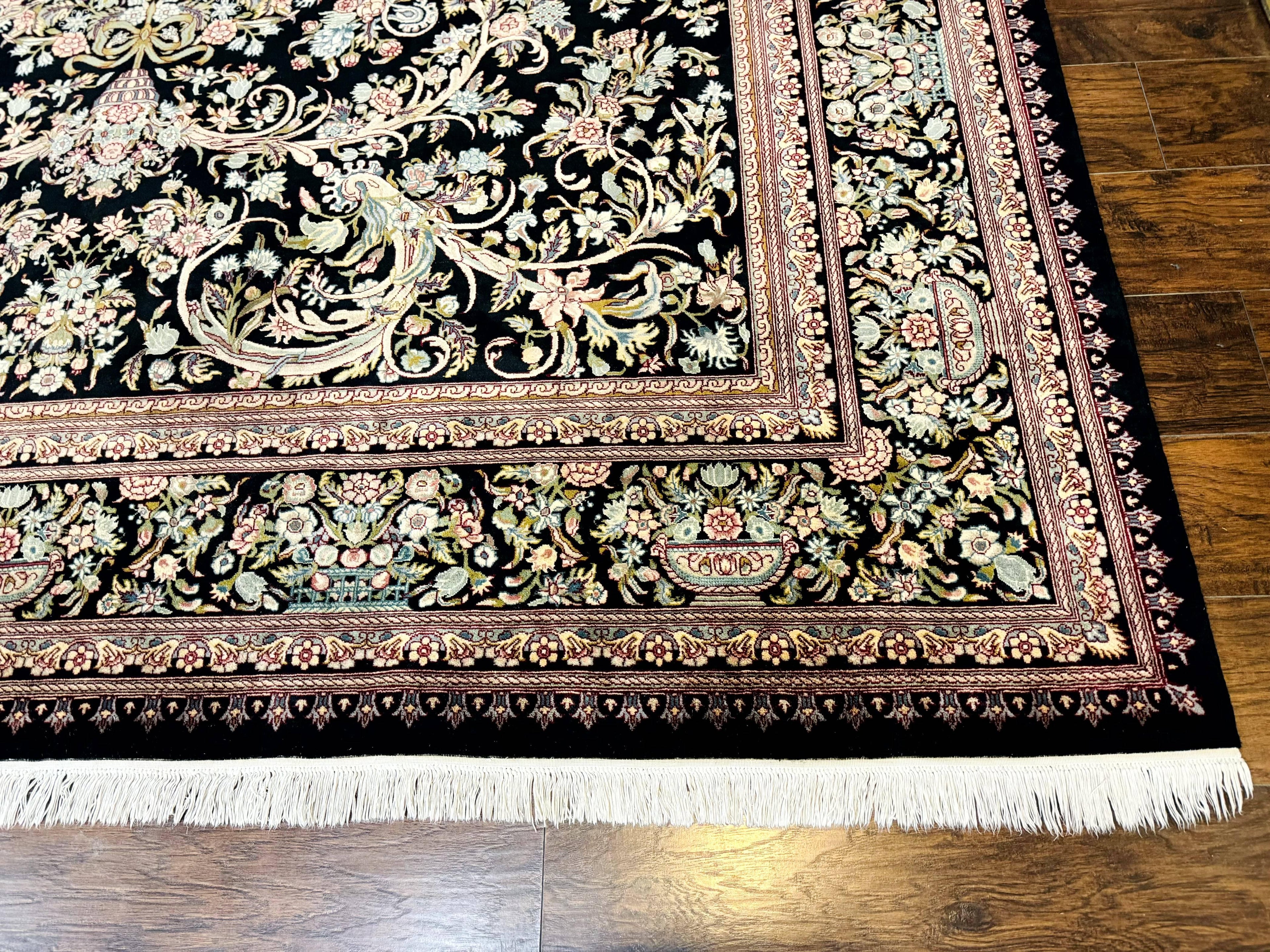 Pak Persian Rug 9x12, Highly Detailed Fine 260 KPSI, Floral, Handmade Traditional Carpet, Black