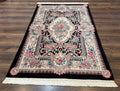 Aubusson Rug 4x6, Elegant European Floral Design, Black and Ivory, Fine 200 KPSI