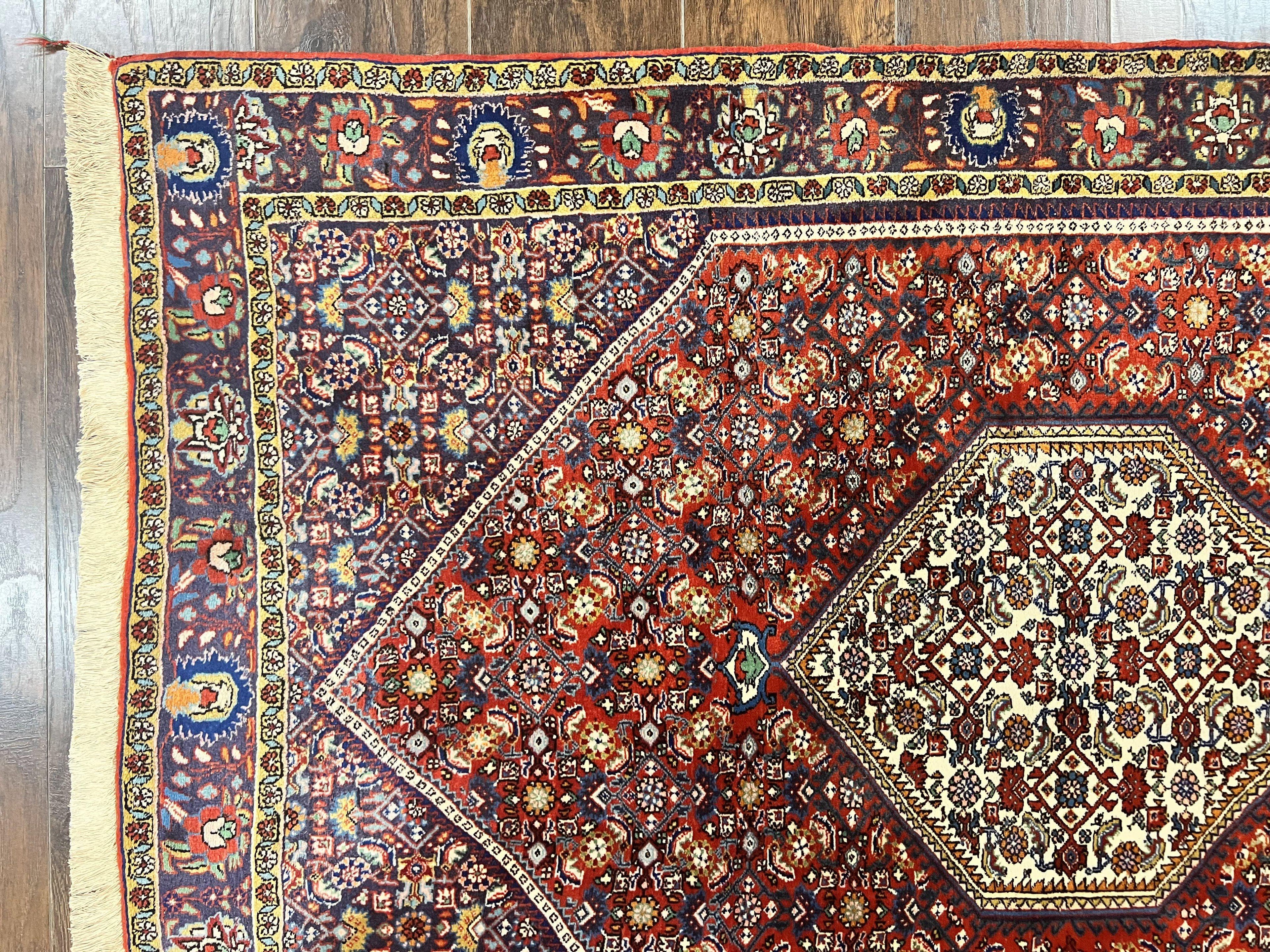 Persian Bidjar Rug 4x6, Handmade Oriental Carpet, Fine Weave, Herati Mahi Pattern, Vintage, Red, 300 KPSI