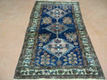 Blue Vintage Persian Hamadan Rug, Wool, Hand-Knotted, 4x6 ft