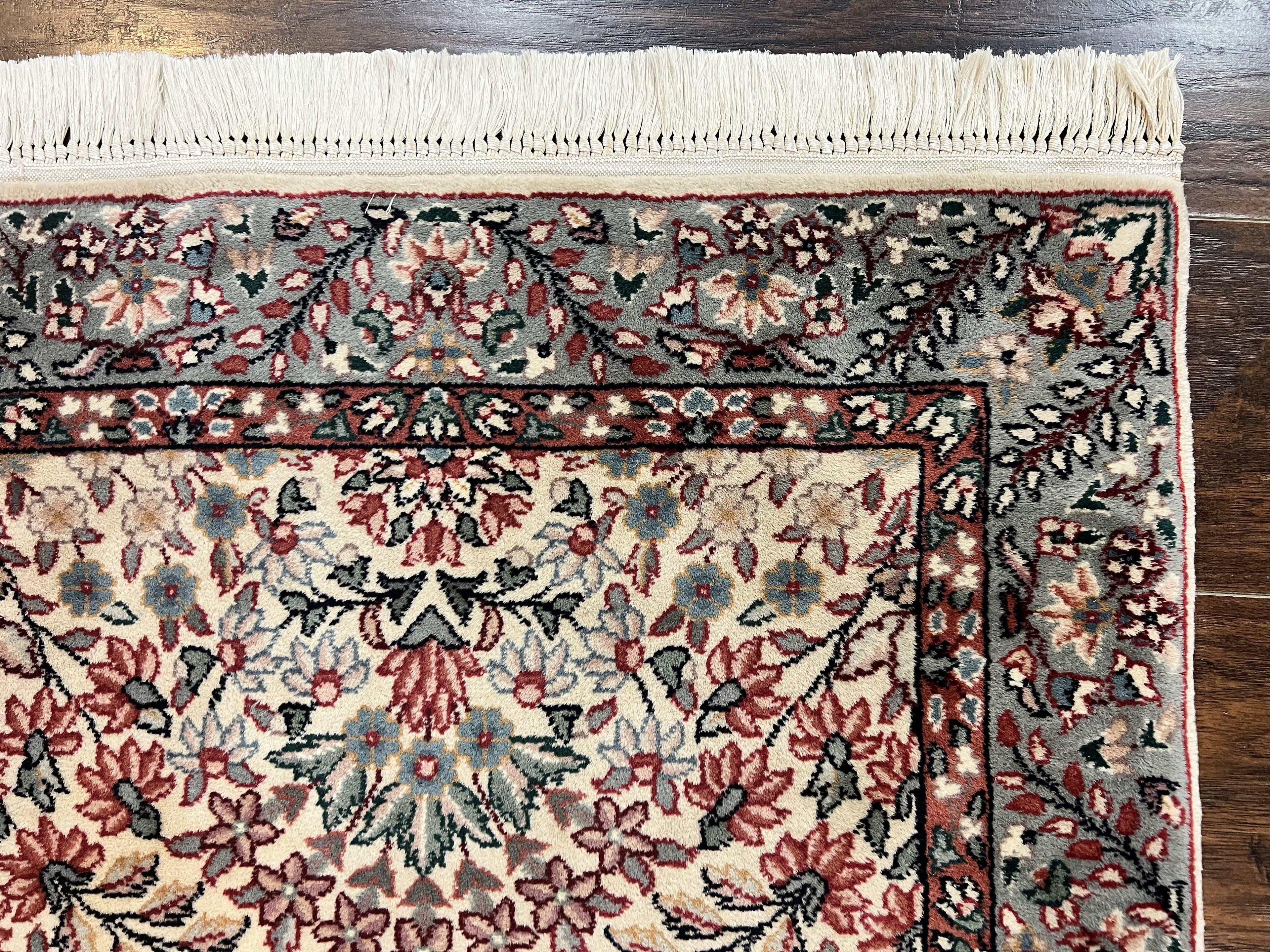 Sino Persian Runner Rug 2.7 x 10, Floral Kirman Lavar Carpet for Hallway, Cream, Handmade Wool Vintage Rug