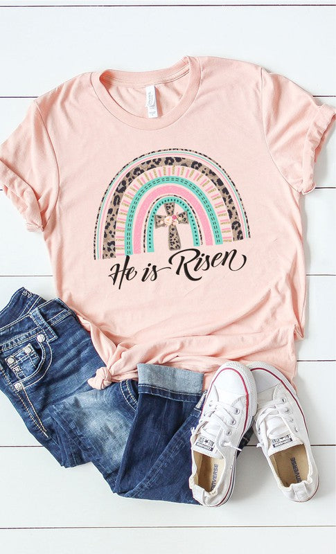 He Has Risen rainbow cross Graphic Tee T-Shirt