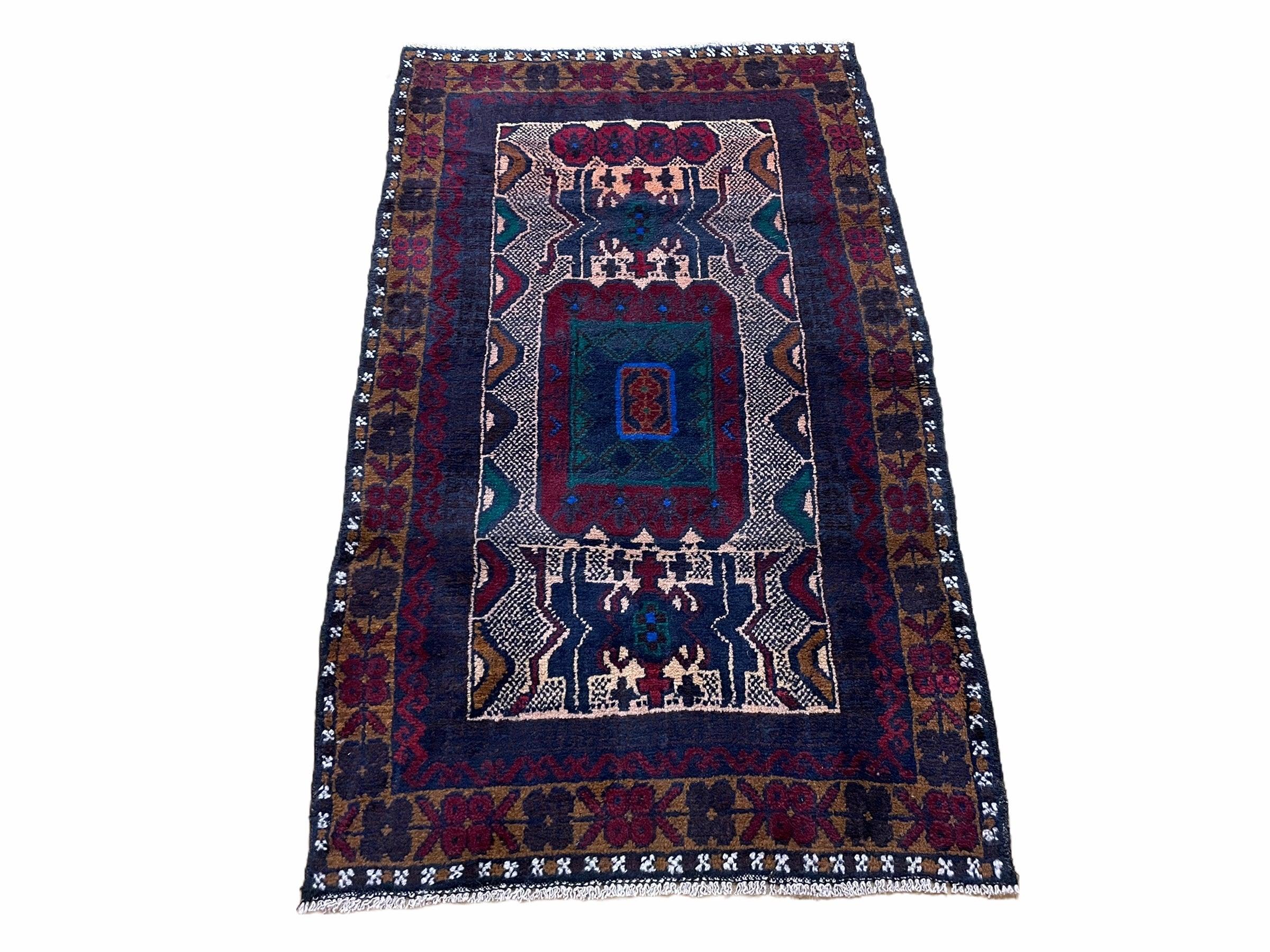 3 X 5 Vintage Handmade Tribal Wool Rug Balouchi Rug Afghan Rug Red Beige Nice