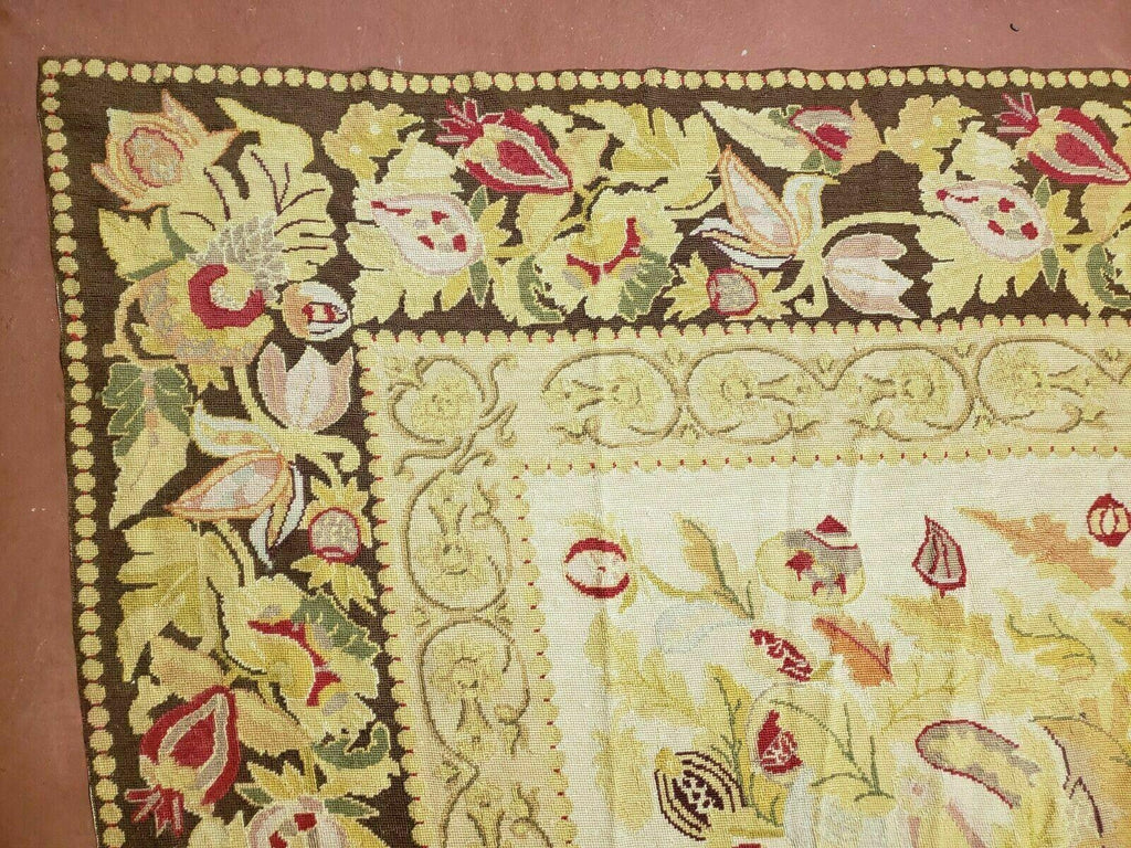 9' X 11' Handmade Chinese Needlepoint Wool Floral Rug Carpet Rose Garden Chic