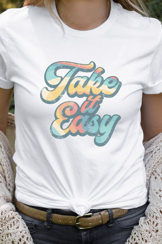Retro Striped Take It Easy Summer Graphic Tee