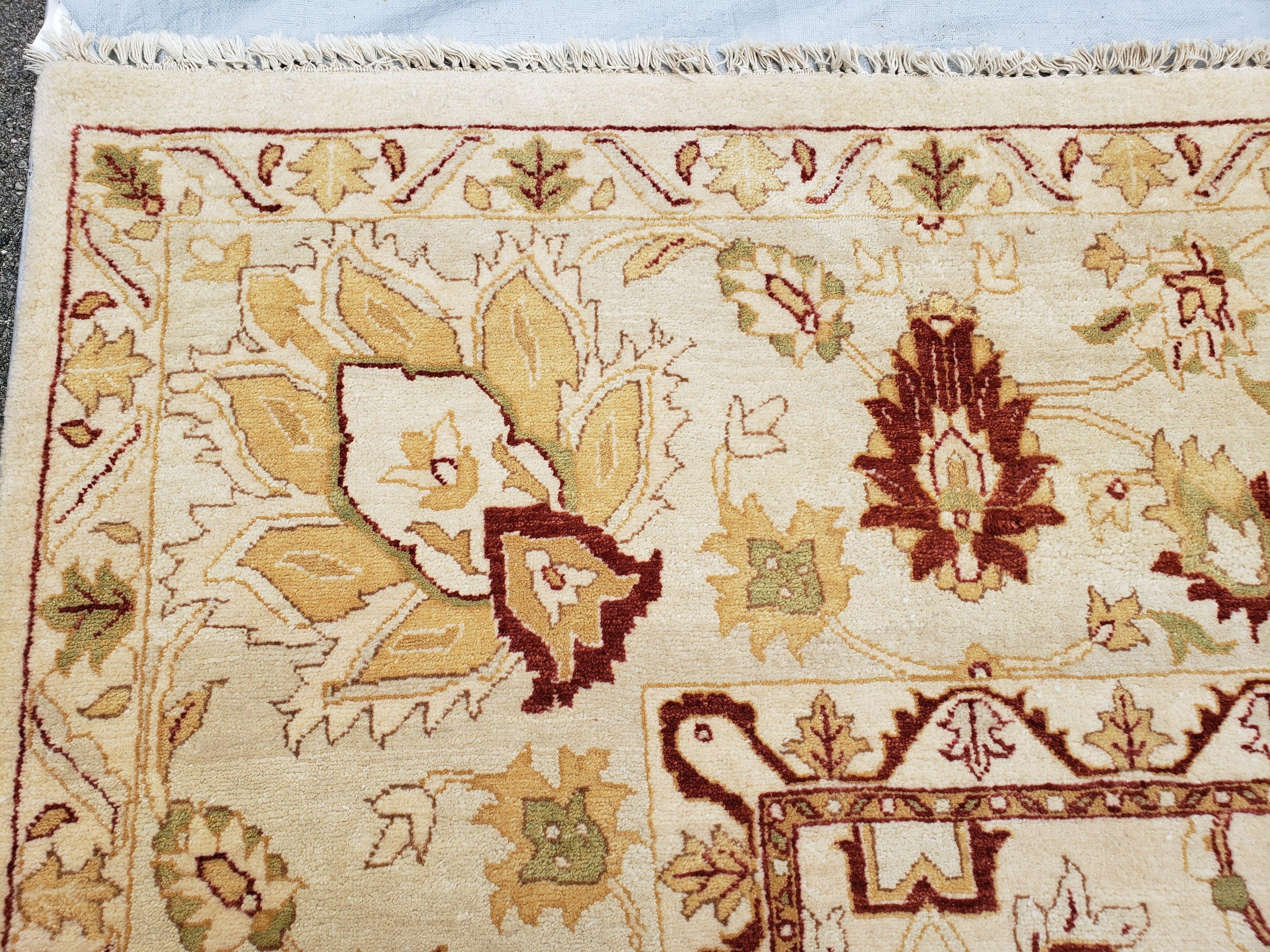Vintage Oushak Area Rug, Hand-Knotted, Wool, Cream Beige Maroon, 10x15 Rug, 10x14 Rug, Large Oriental Carpet