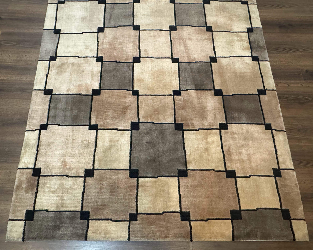Tibetan Wool Rug 5x8, Contemporary Modern Carpet, Abstract Design, Soft Thick Pile, Pair B