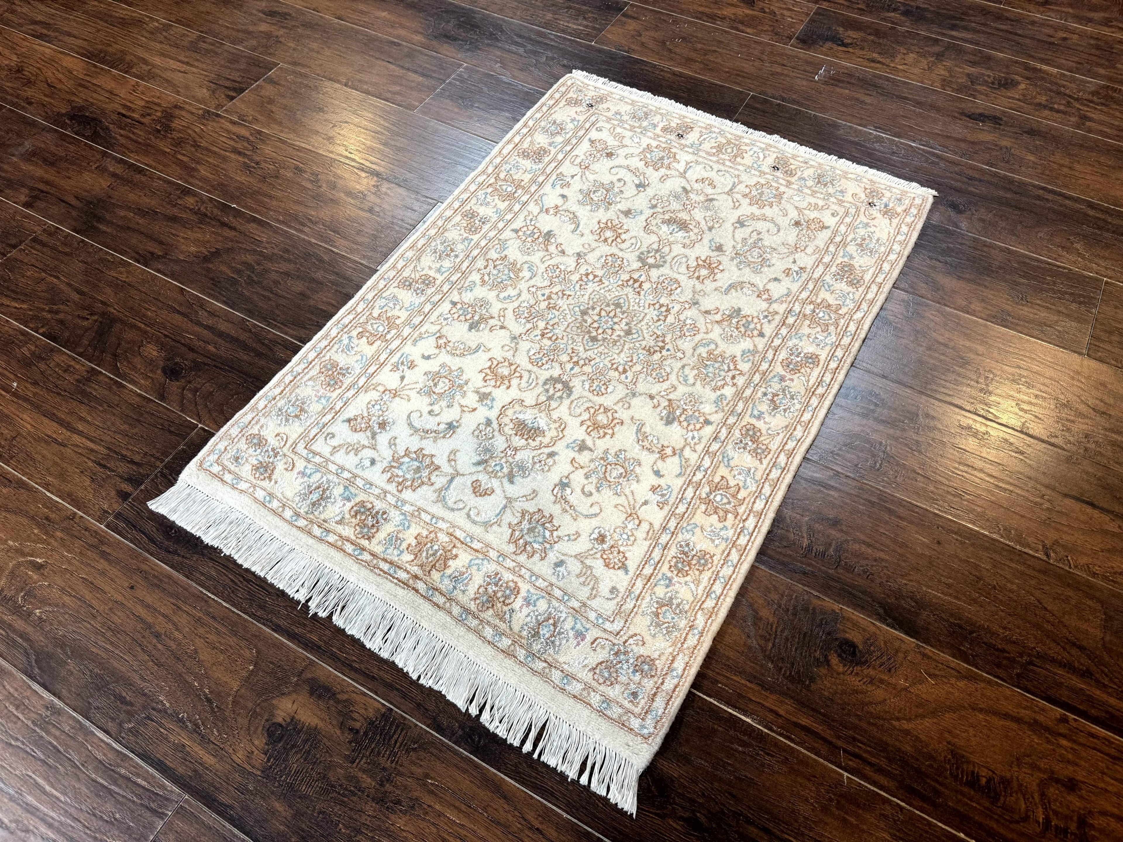 Small Persian Tabriz Rug 2.6 x 3.8, Vintage, Wool and Silk Highlights, Fine 225 KPSI