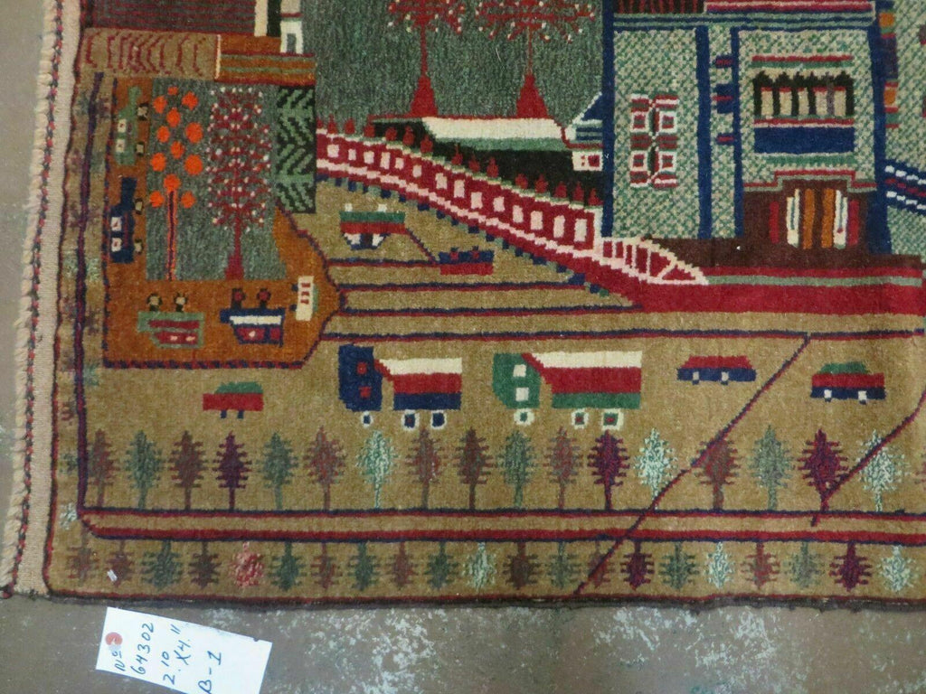 3' X 5' New Vintage Handmade Afghan Balouch Tribal Wool Pictorial Rug # 302