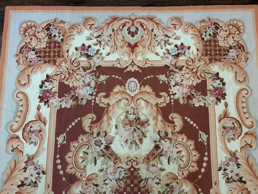 Vintage Needlepoint Rug 6x9, Aubusson Rug, Flatweave Wool Elegant Carpet, Medium Size, French European Design