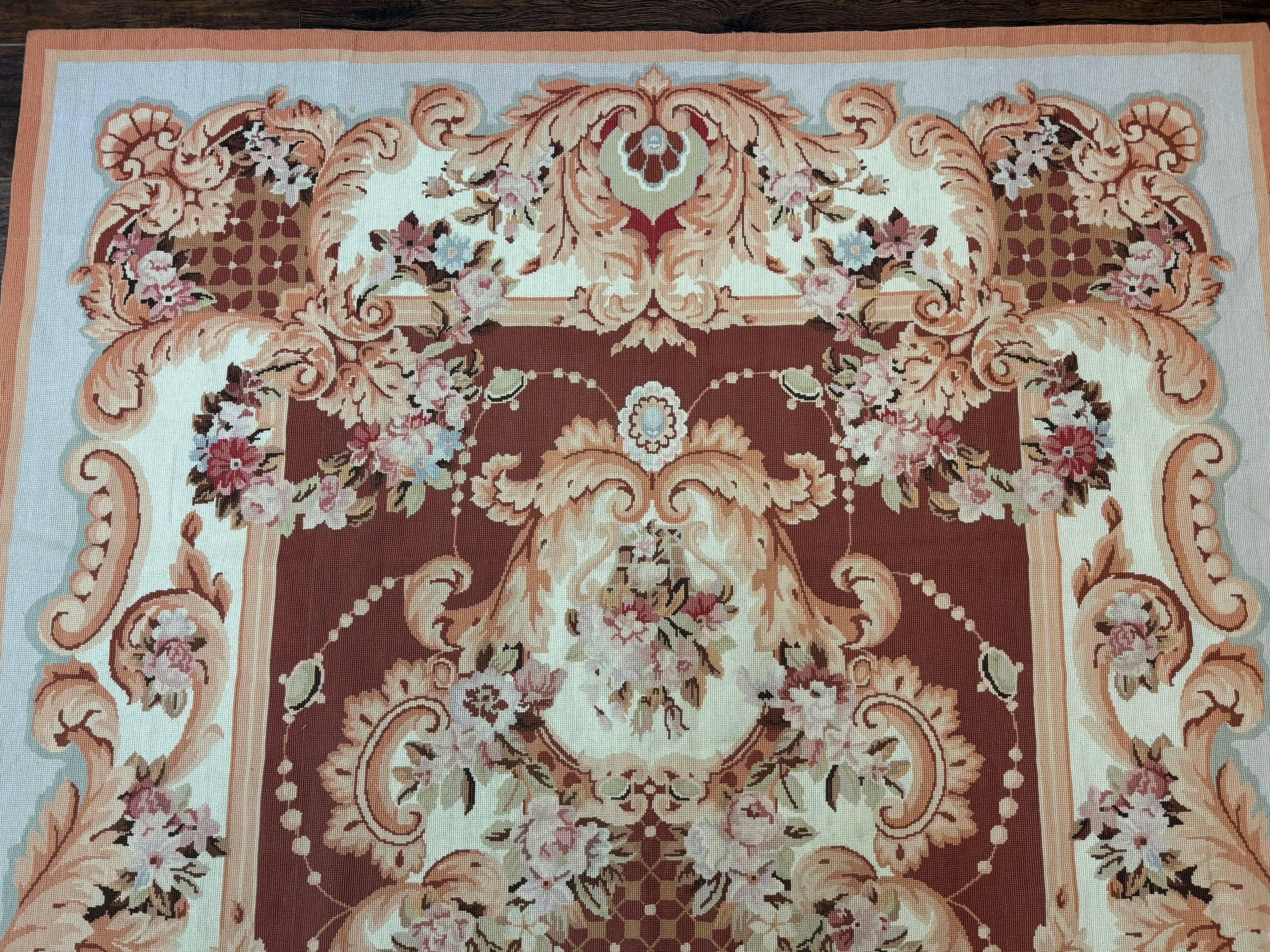 Vintage Needlepoint Rug 6x9, Aubusson Rug, Flatweave Wool Elegant Carpet, Medium Size, French European Design